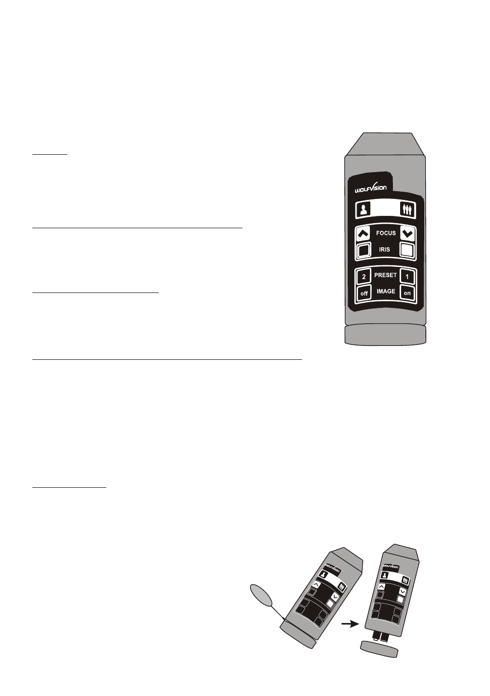 Seite12, Zusätzliche funktionen des vz-7d, Infrarot fernbedienung | Wechseln der batterien, Image on/off | WolfVision VZ-5F User Manual | Page 12 / 25