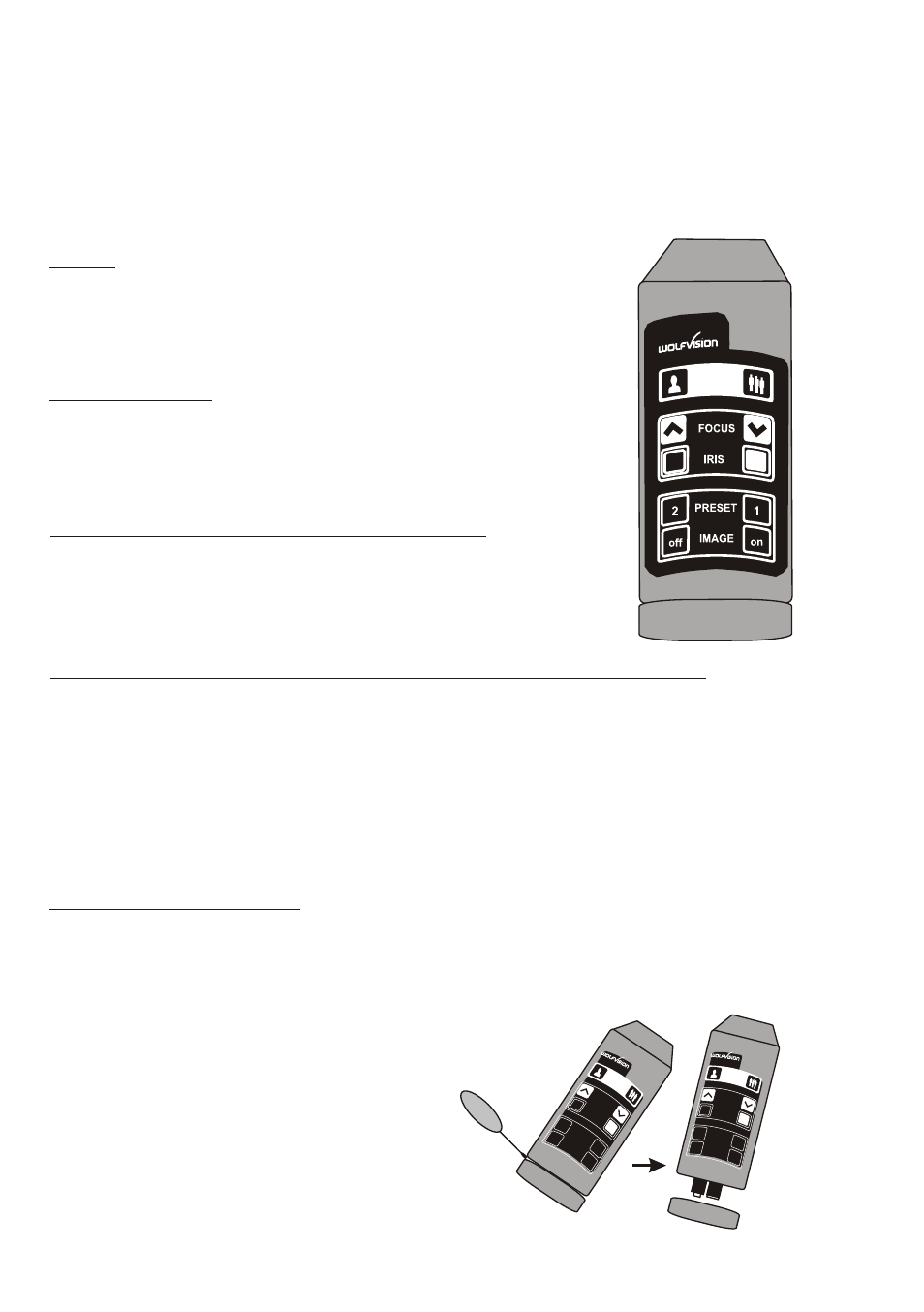 Seite17, Caractèristiques supplèmentaires du vz-7d, Télécommande à infrarouge (pour vz-7d seulement) | Changer les piles, Image: fonctionnement | WolfVision VZ-5F User Manual | Page 17 / 25