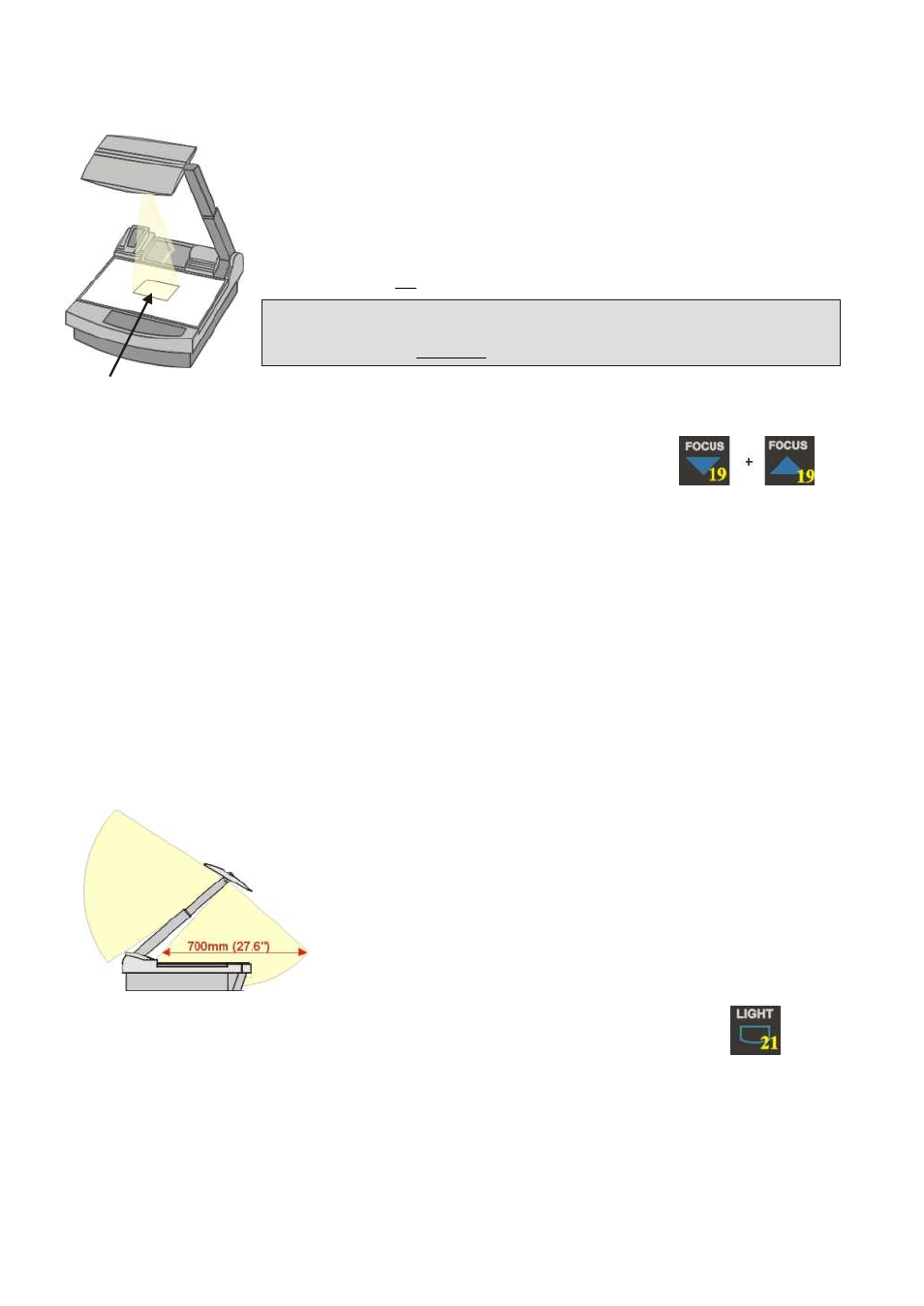 Seite8, Working outside the working surface, Working on the working surface | Synchronized lightfield, Focusing | WolfVision VZ-17 User Manual | Page 8 / 20