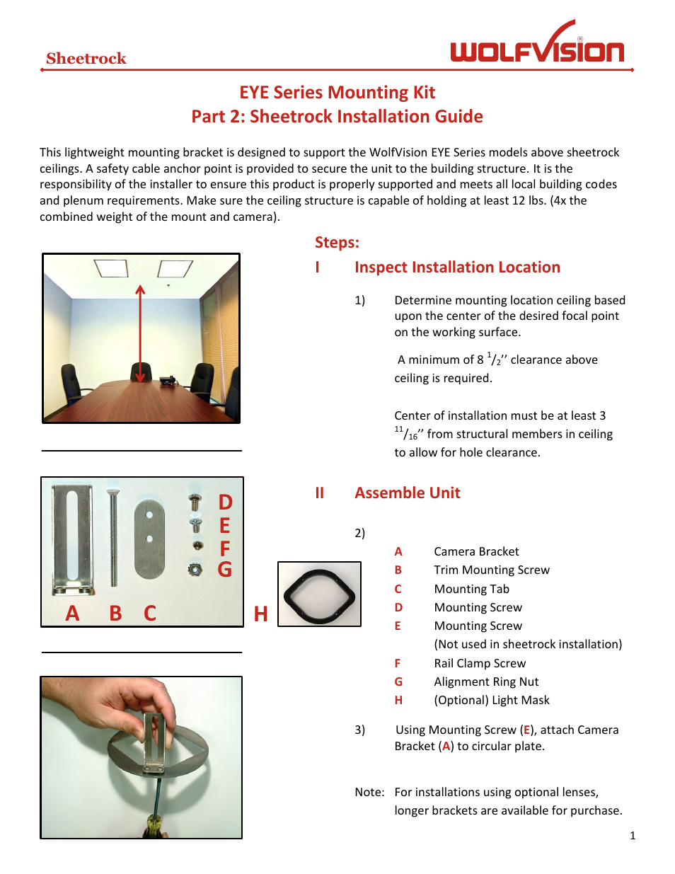 Bg f e d | WolfVision EYE Series Mounting Kit User Manual | Page 9 / 16