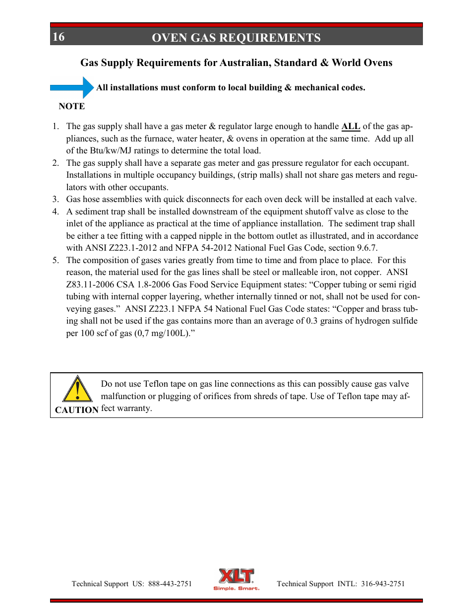 Oven gas requirements | XLT XD-9004E User Manual | Page 16 / 114