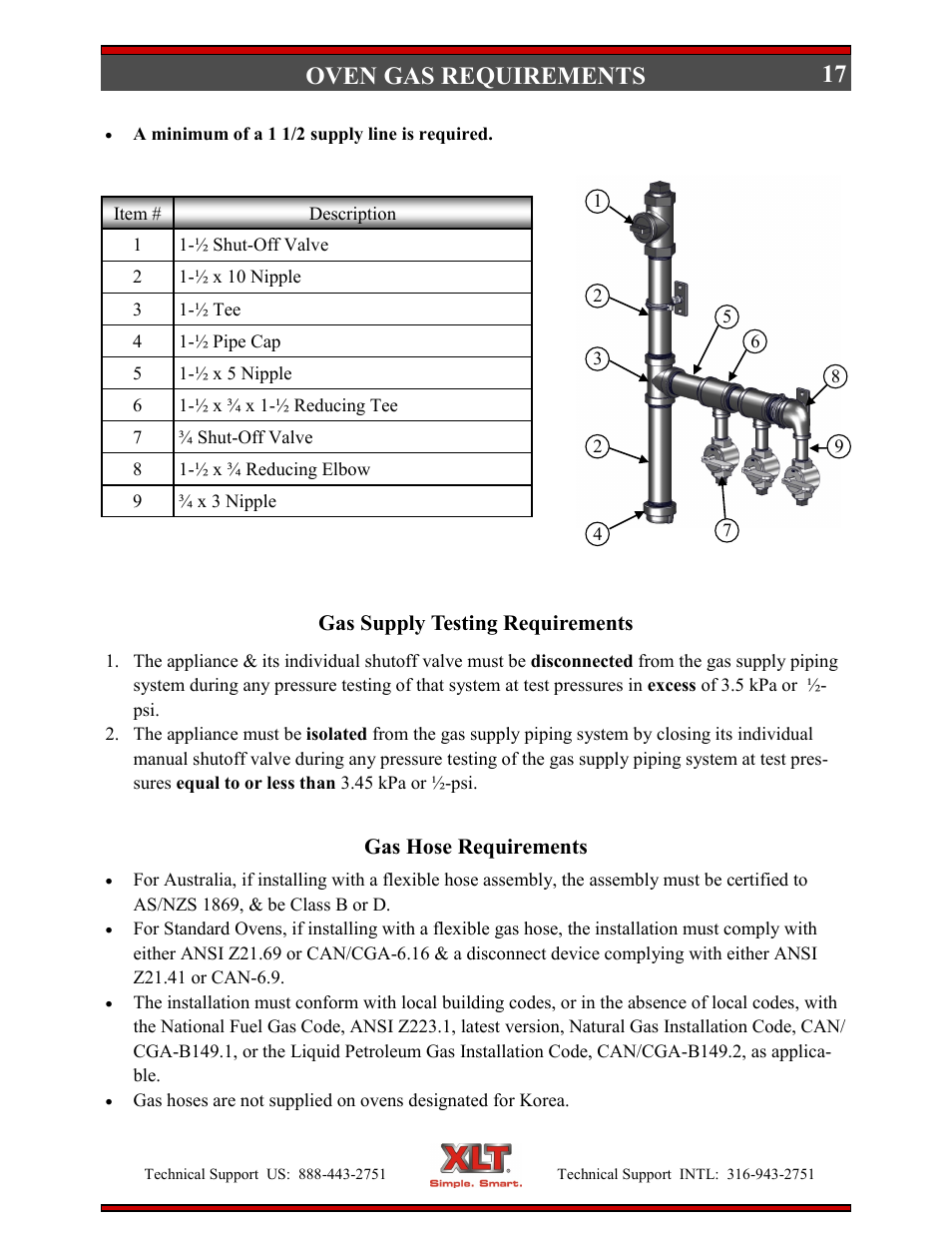 Oven gas requirements | XLT XD-9004E User Manual | Page 17 / 114