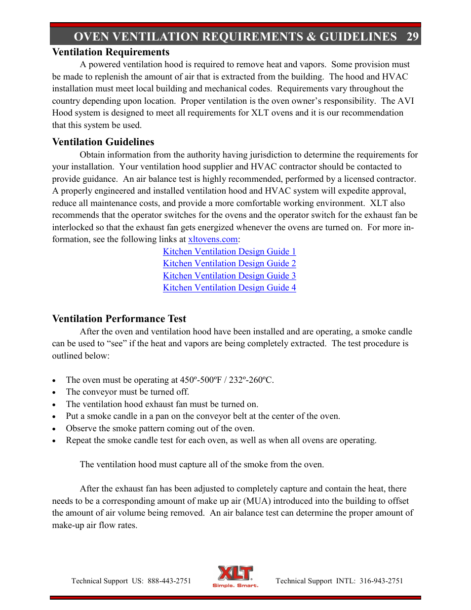 Oven ventilation requirements & guidelines | XLT XD-9004E User Manual | Page 29 / 114