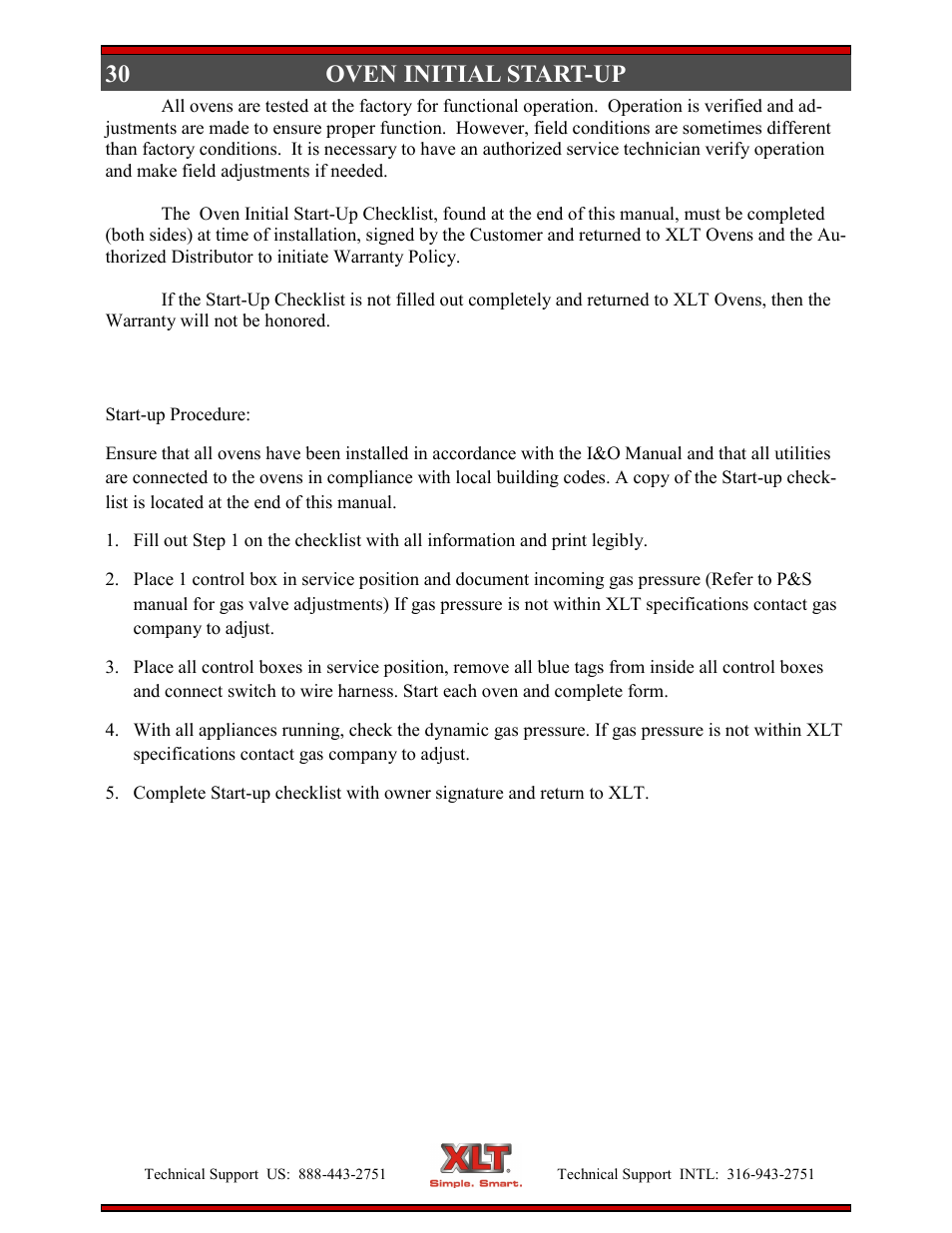 30 oven initial start-up | XLT XD-9004E User Manual | Page 30 / 114