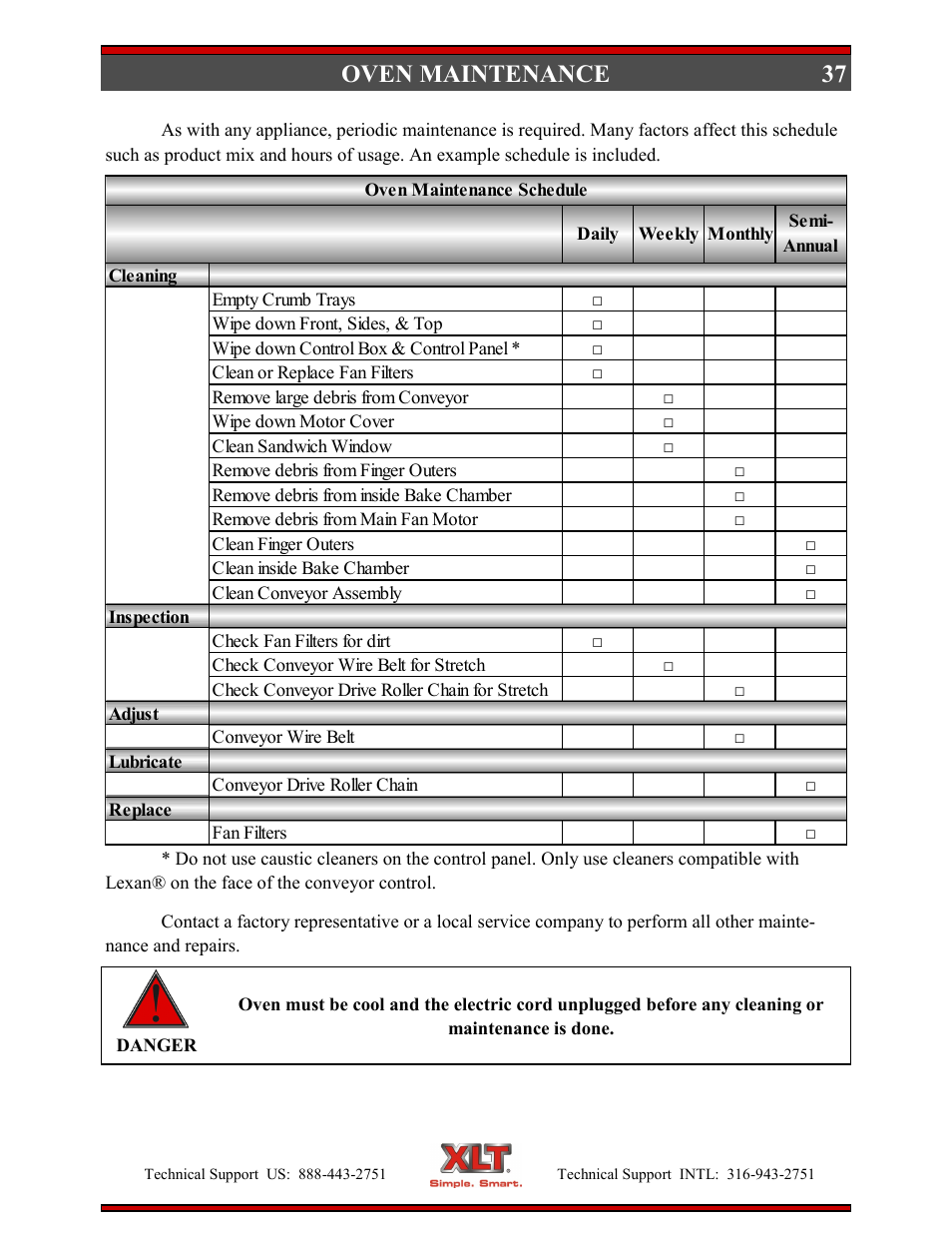 Oven maintenance | XLT XD-9004E User Manual | Page 37 / 114