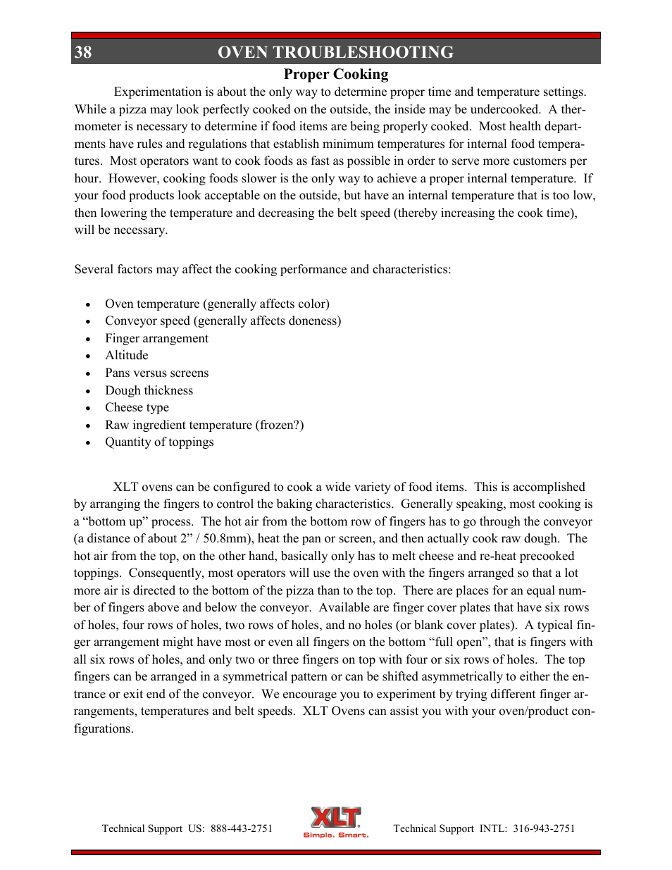 38 oven troubleshooting, Proper cooking | XLT XD-9004E User Manual | Page 38 / 114