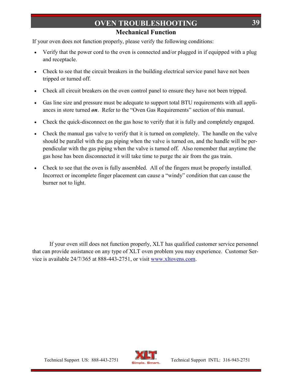 39 oven troubleshooting, Mechanical function | XLT XD-9004E User Manual | Page 39 / 114