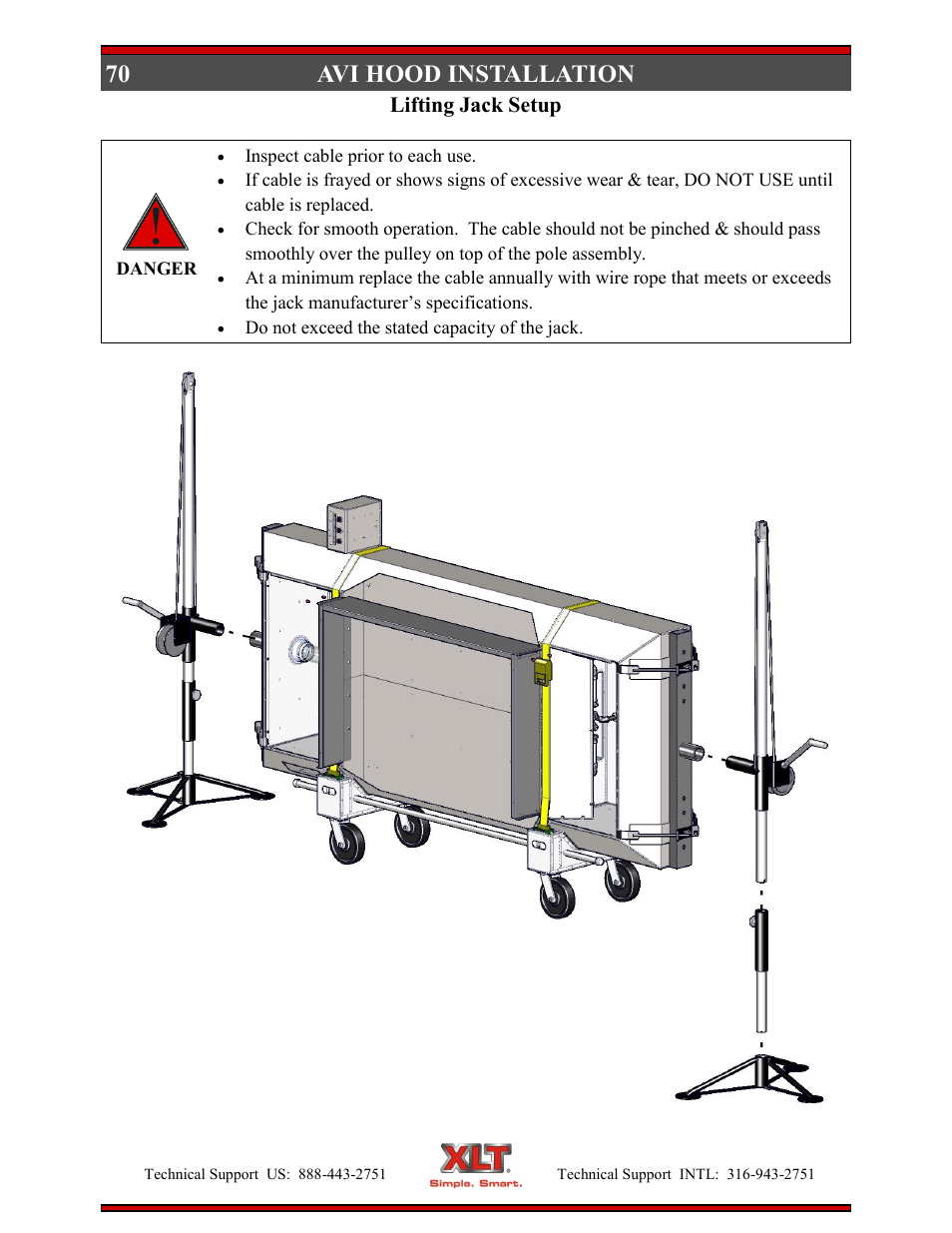 70 avi hood installation, Lifting jack setup | XLT XD-9004E User Manual | Page 70 / 114