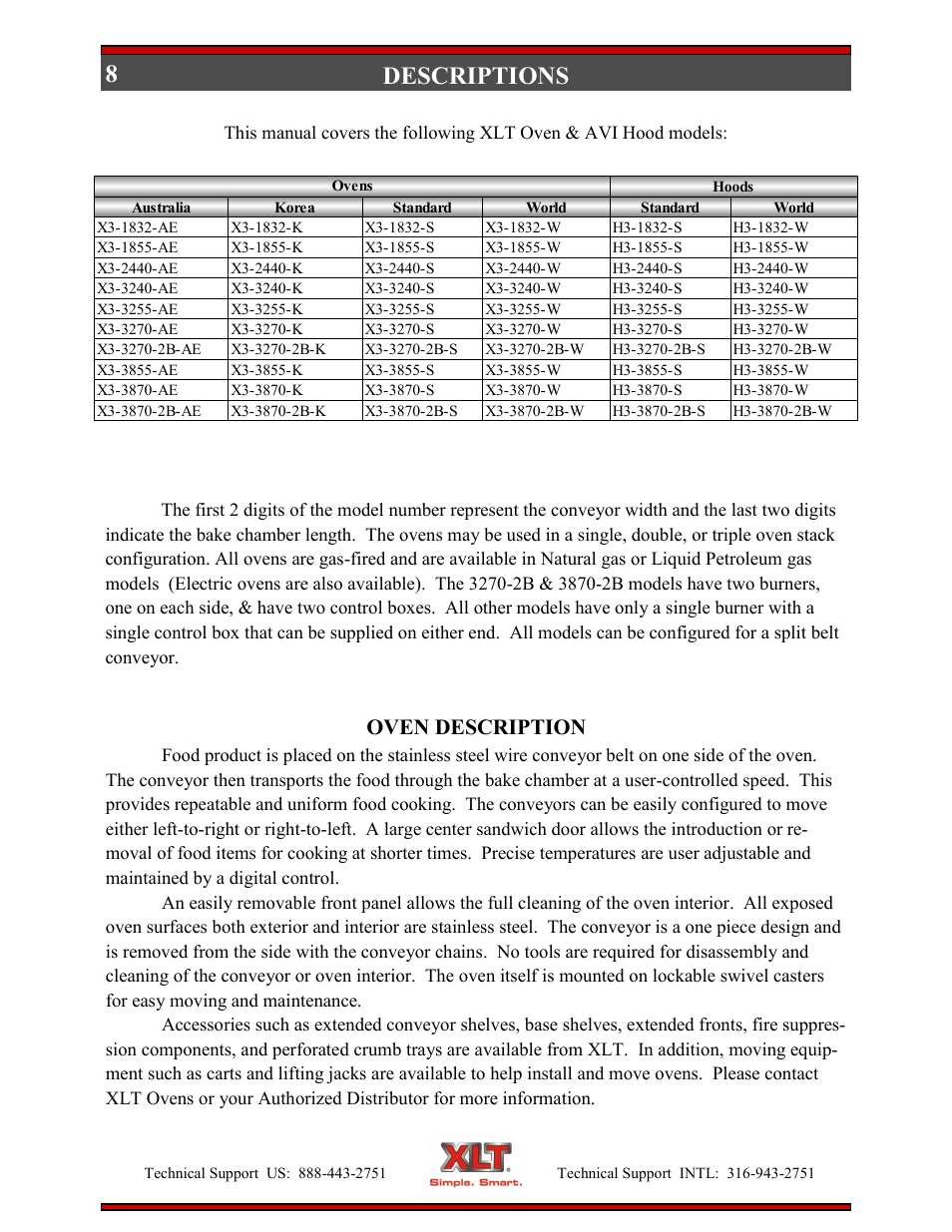 8descriptions, Oven description | XLT XD-9004E User Manual | Page 8 / 114