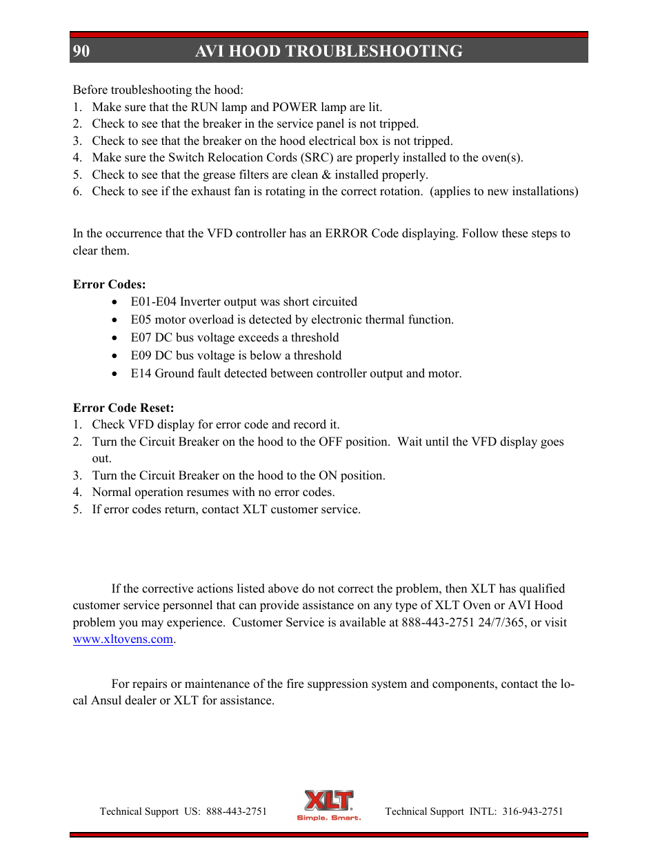 90 avi hood troubleshooting | XLT XD-9004E User Manual | Page 90 / 114