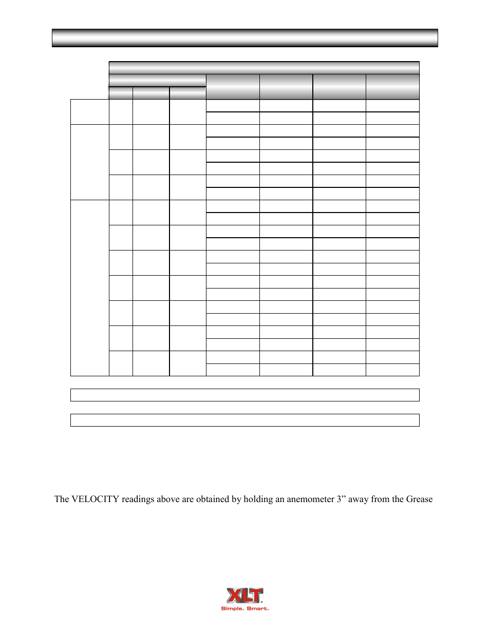 Avi recommended exhaust flow rates | XLT XD-9004B User Manual | Page 43 / 106