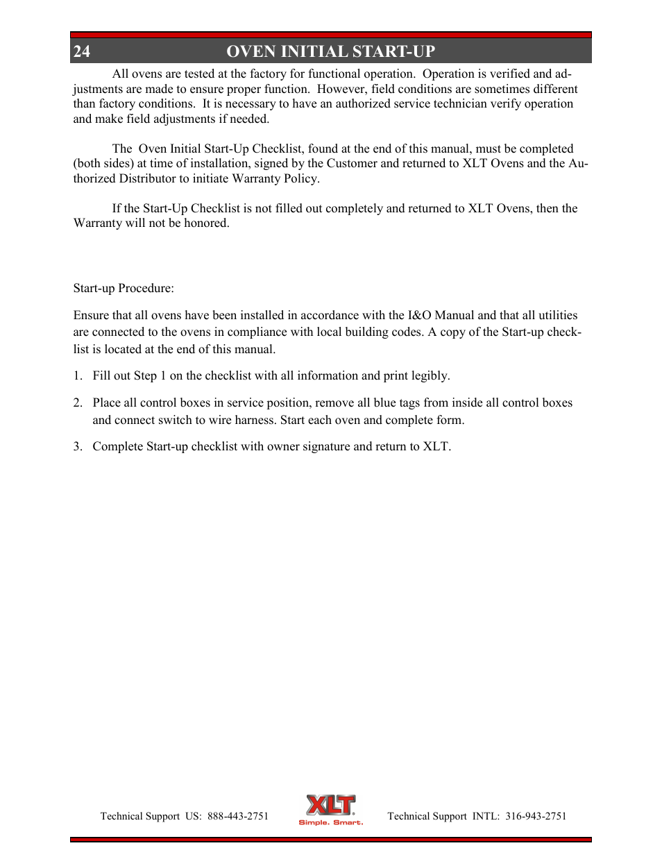 24 oven initial start-up | XLT XD-9005B User Manual | Page 24 / 102