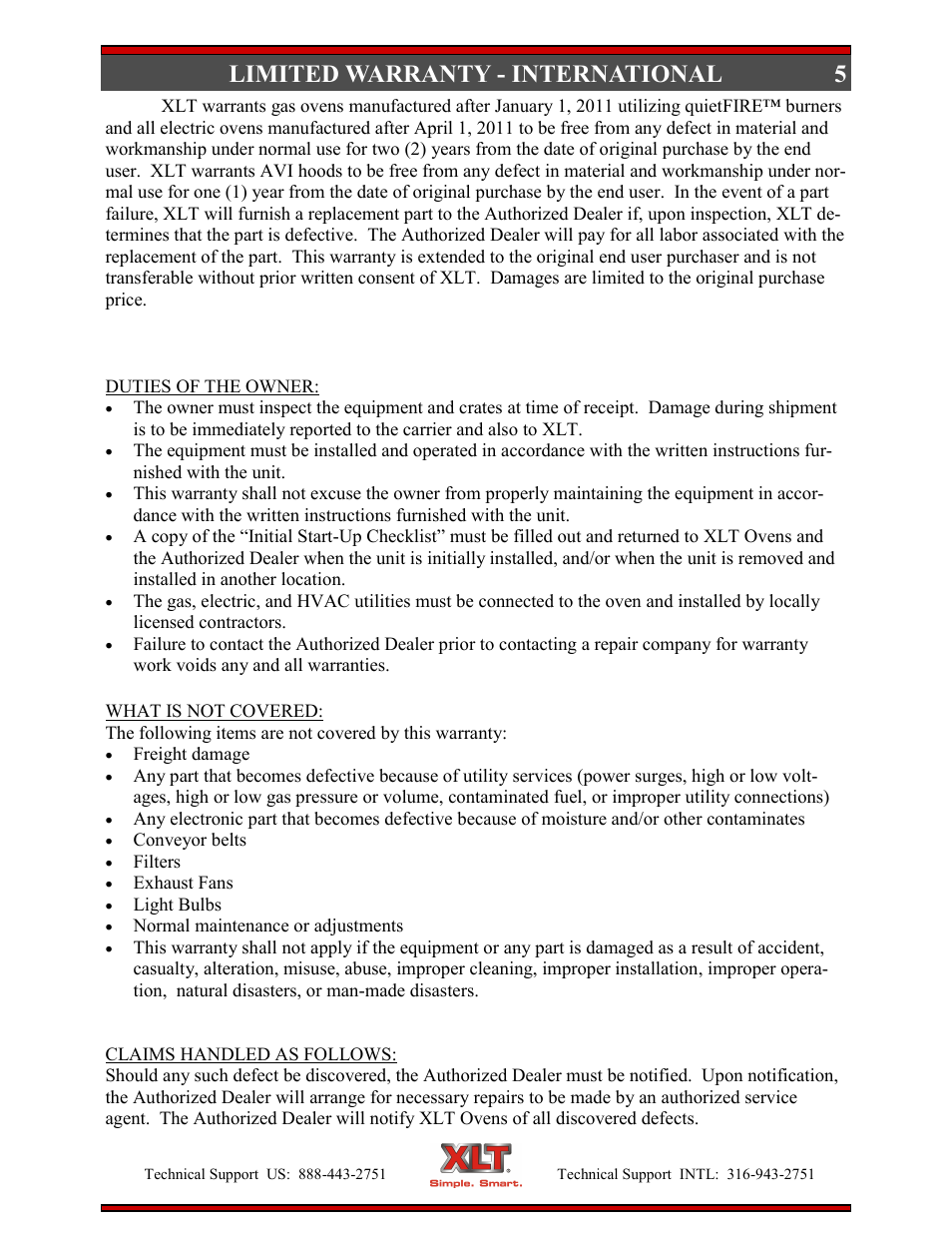 5limited warranty - international | XLT XD-9005B User Manual | Page 5 / 102