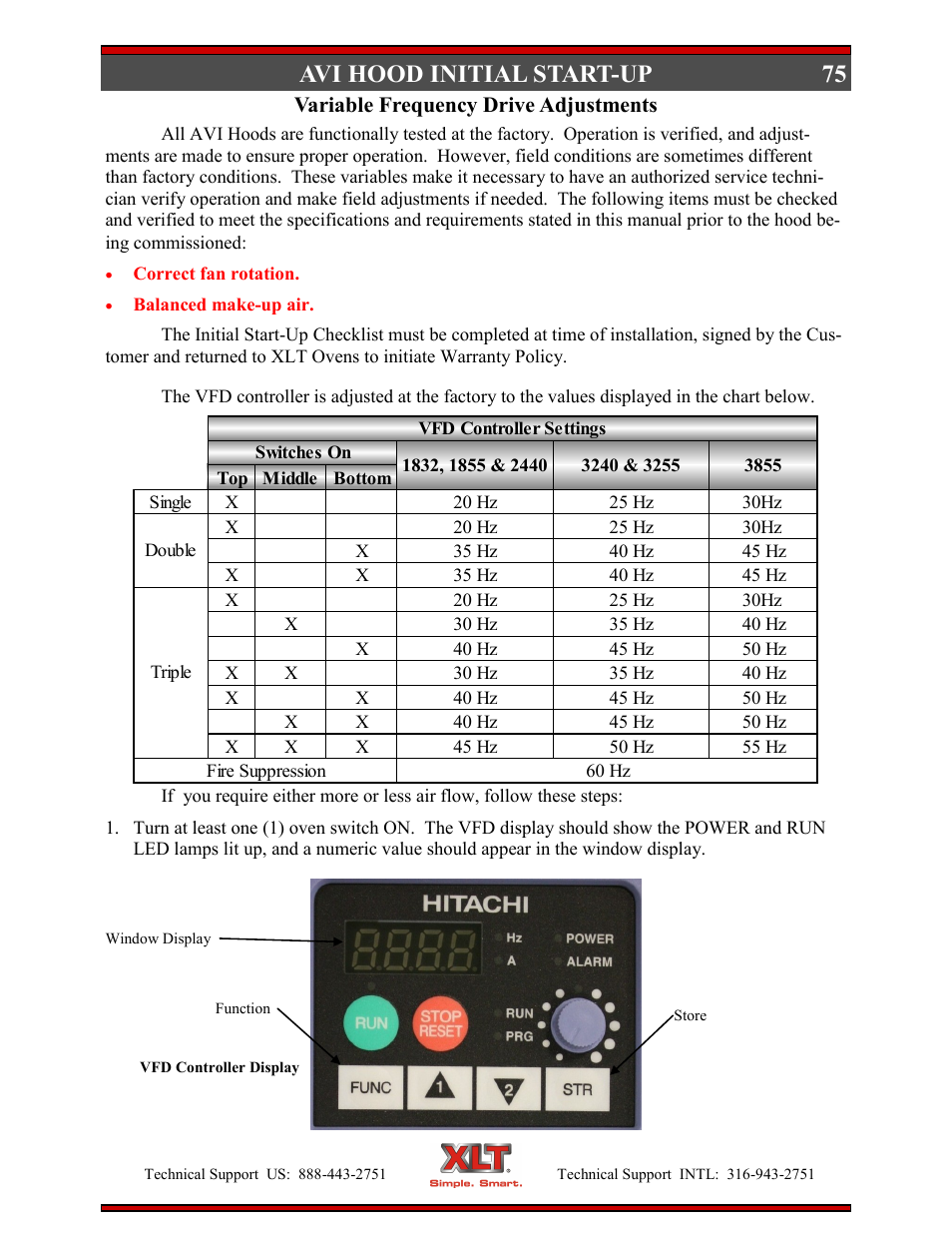 Avi hood initial start-up | XLT XD-9005B User Manual | Page 75 / 102