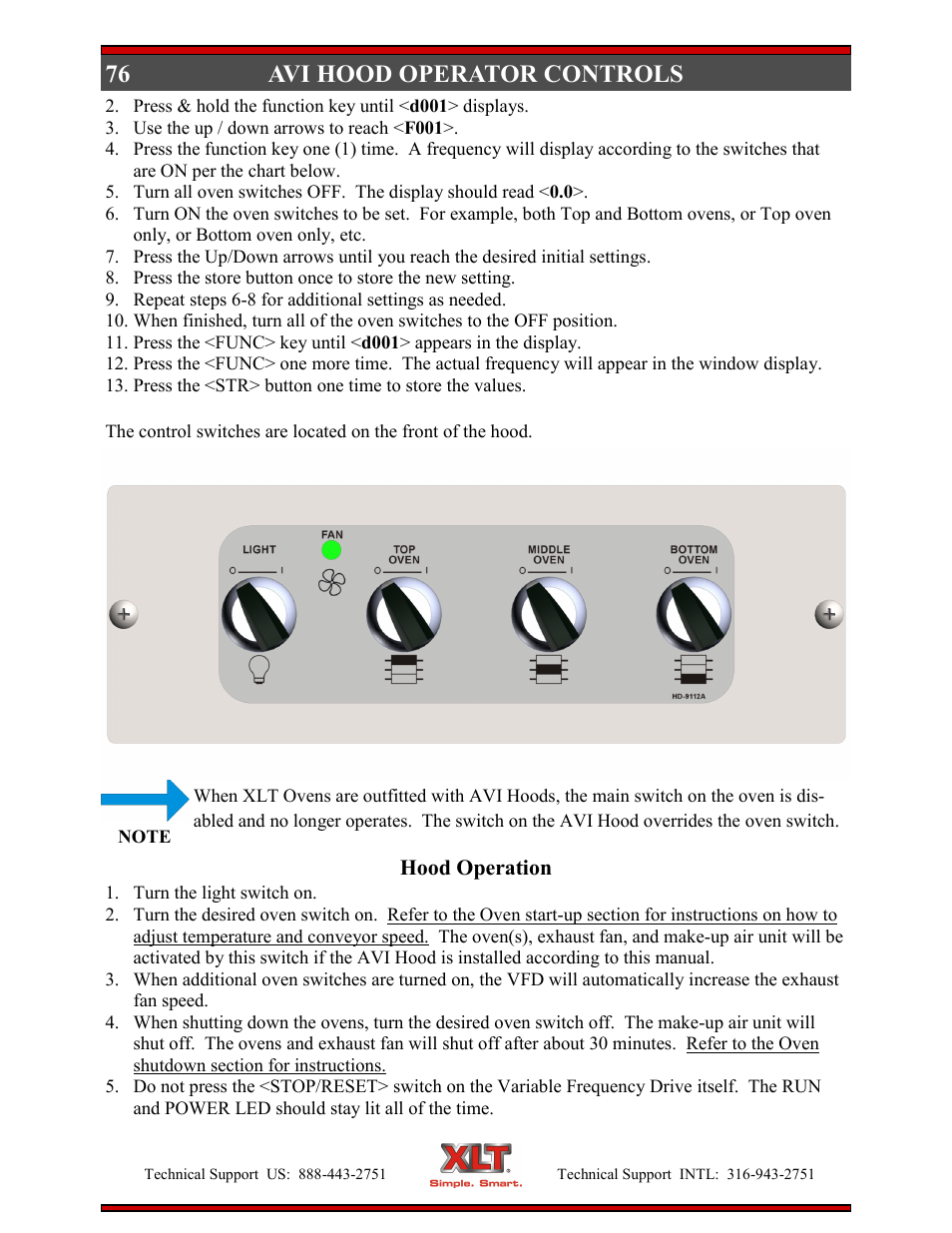 76 avi hood operator controls | XLT XD-9005B User Manual | Page 76 / 102