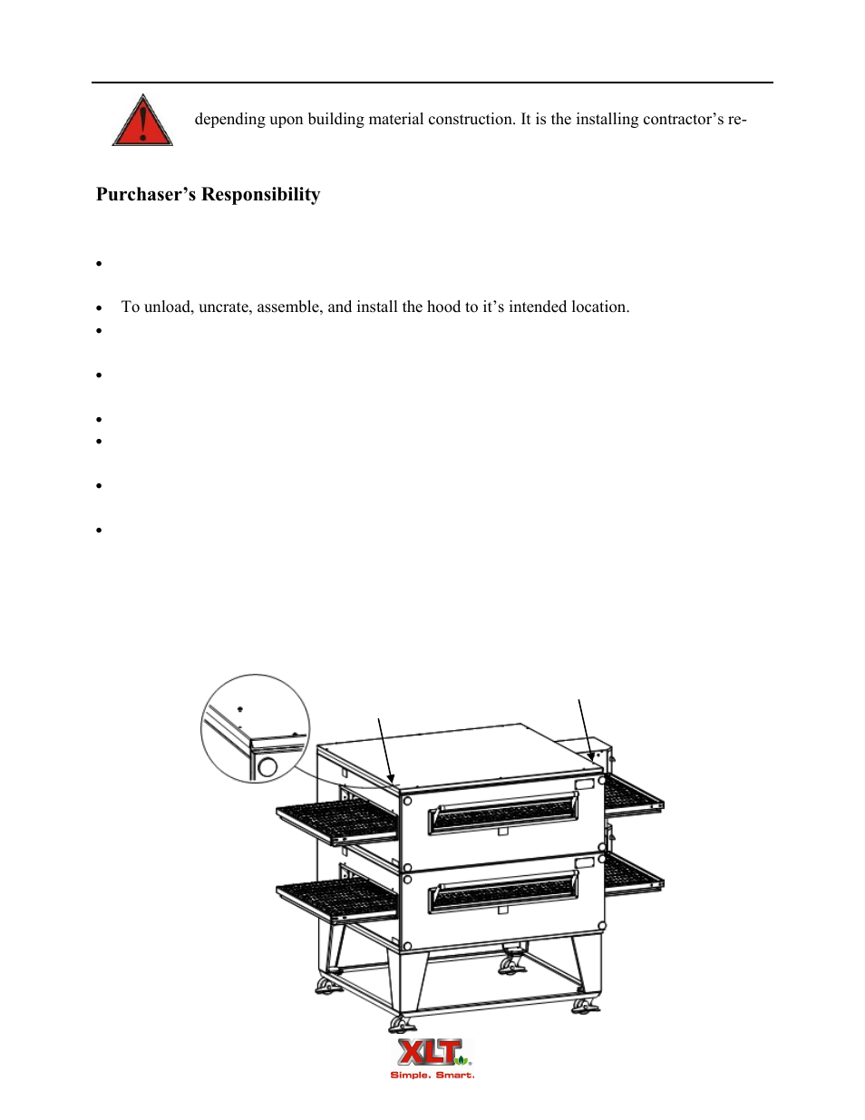 Hood installation purchaser’s responsibility, Prepare ovens | XLT XD-9010B User Manual | Page 66 / 106