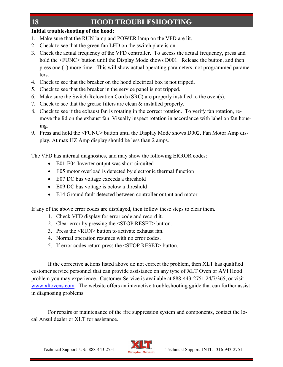 18 hood troubleshooting | XLT XD-9006E User Manual | Page 18 / 78