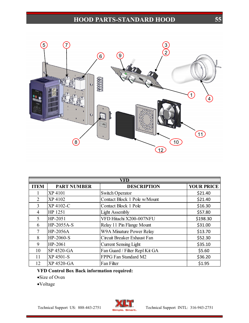 55 hood parts-standard hood | XLT XD-9006E User Manual | Page 55 / 78