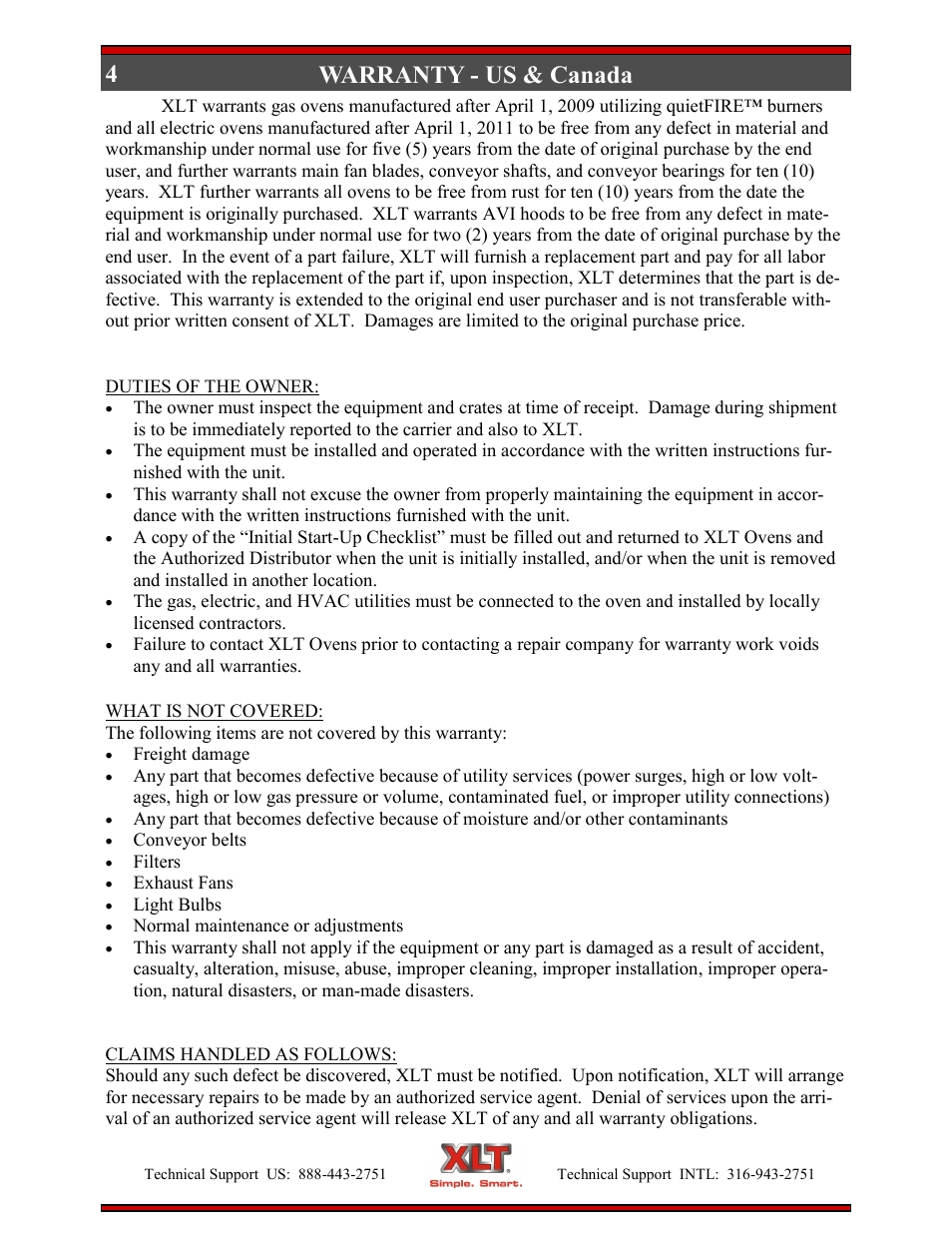 4warranty - us & canada | XLT XD-9006B User Manual | Page 4 / 76