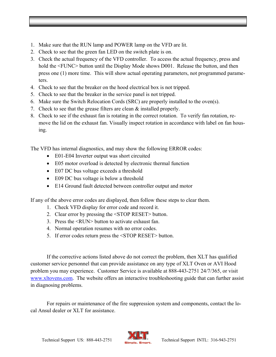 Hood troubleshooting | XLT XD-9007A (ELEC Oven Version – C, AVI Hood Version – C) User Manual | Page 16 / 64