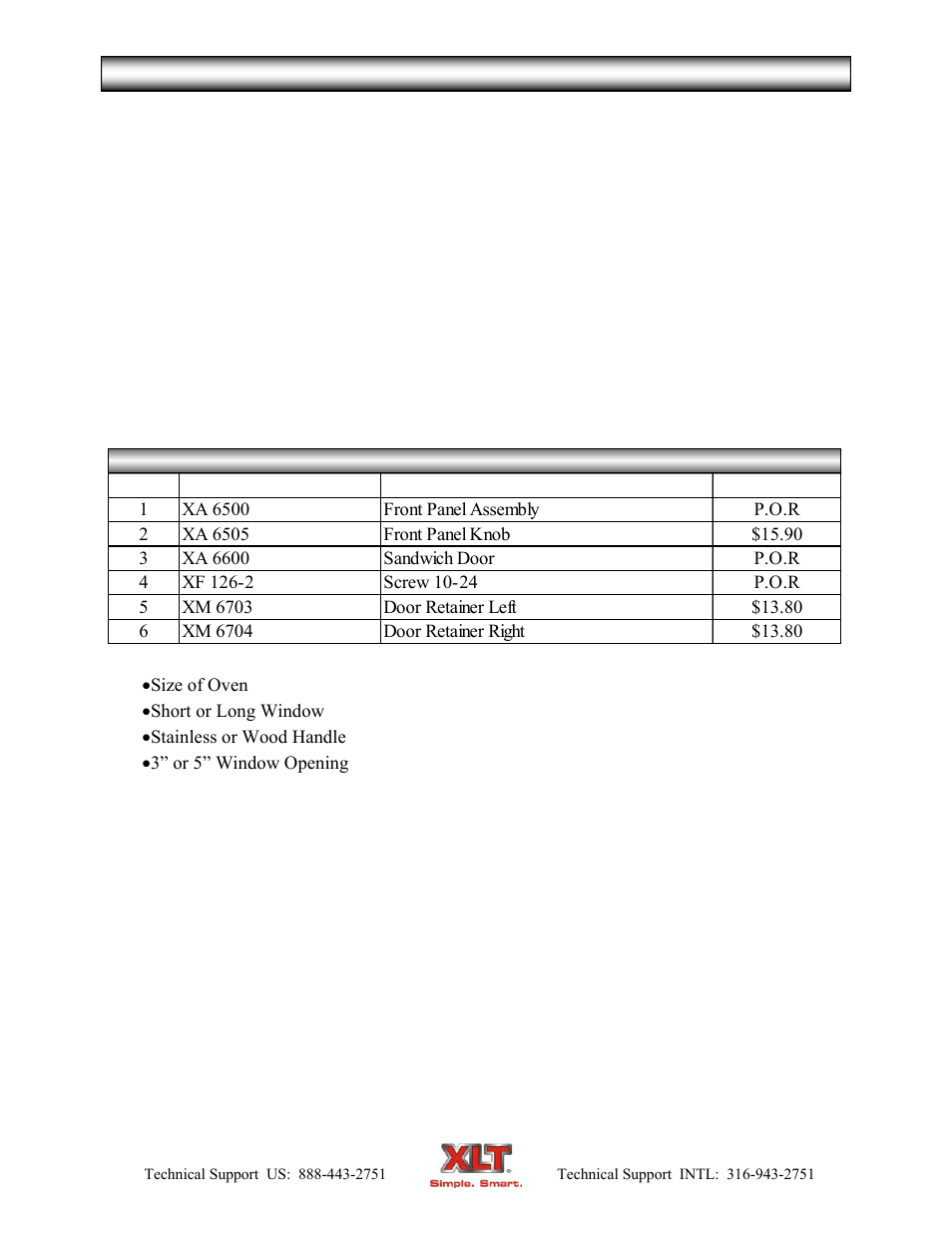 Oven parts-front panel | XLT XD-9007A (ELEC Oven Version – C, AVI Hood Version – C) User Manual | Page 25 / 64