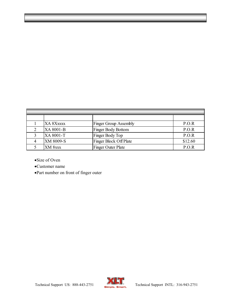 Oven parts-finger group | XLT XD-9007A (ELEC Oven Version – C, AVI Hood Version – C) User Manual | Page 33 / 64