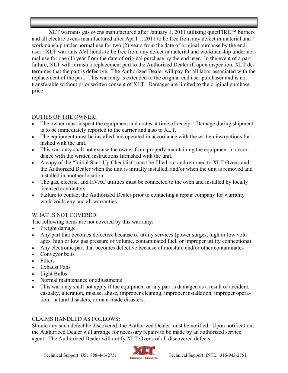 Limited warranty - international | XLT XD-9007A (ELEC Oven Version – C, AVI Hood Version – C) User Manual | Page 5 / 64
