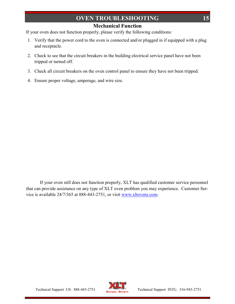 15 oven troubleshooting | XLT XD-9007A (ELEC Oven Version – D, AVI Hood Version – C) User Manual | Page 15 / 64