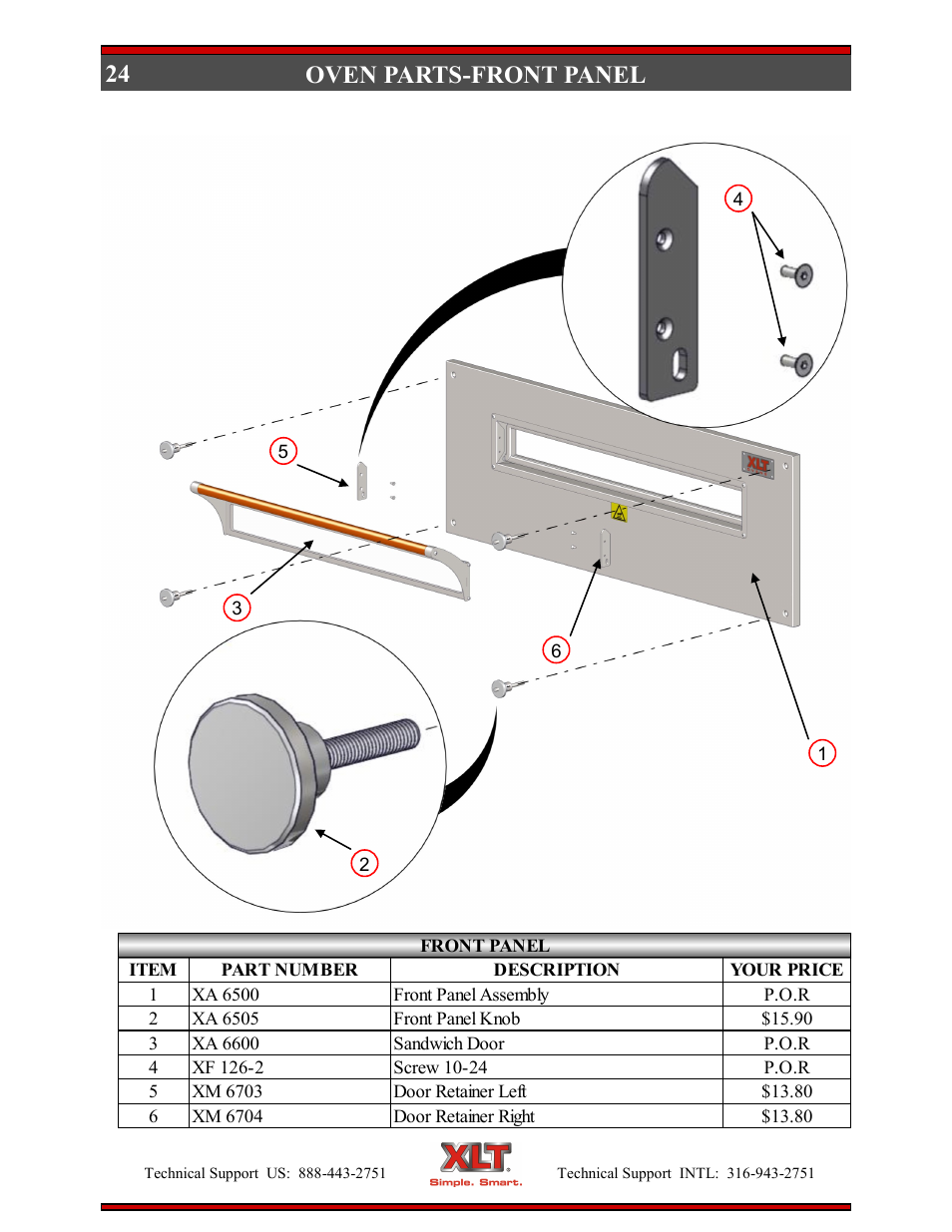 24 oven parts-front panel | XLT XD-9007A (ELEC Oven Version – D, AVI Hood Version – C) User Manual | Page 24 / 64