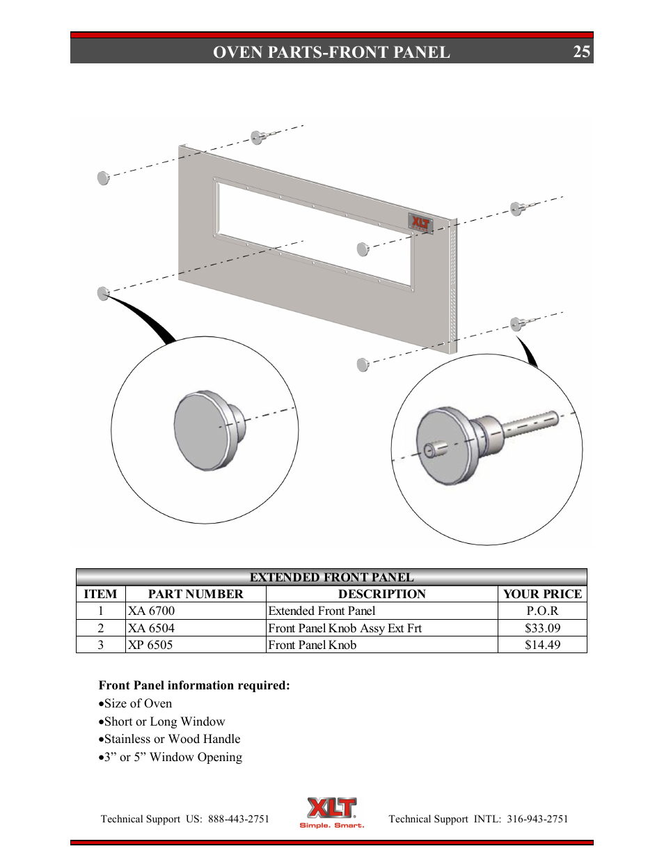 25 oven parts-front panel | XLT XD-9007A (ELEC Oven Version – D, AVI Hood Version – C) User Manual | Page 25 / 64
