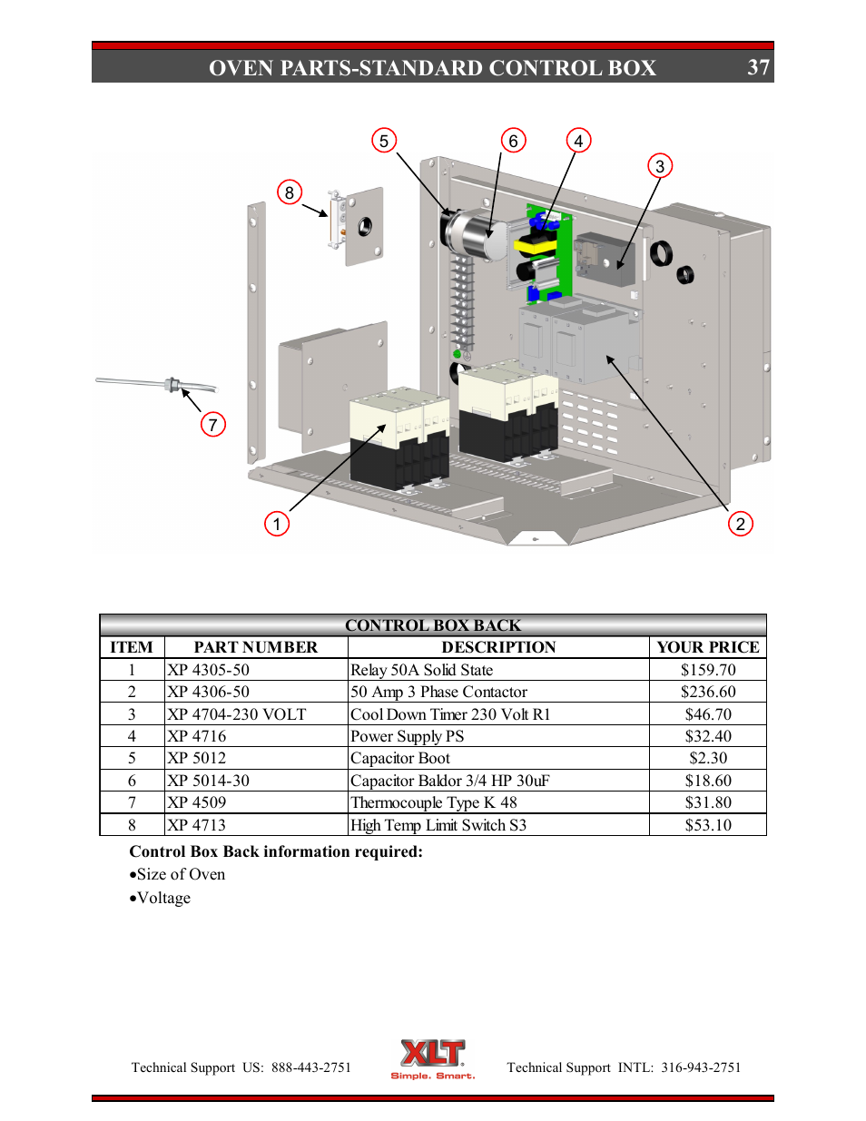 37 oven parts-standard control box | XLT XD-9007A (ELEC Oven Version – D, AVI Hood Version – C) User Manual | Page 37 / 64