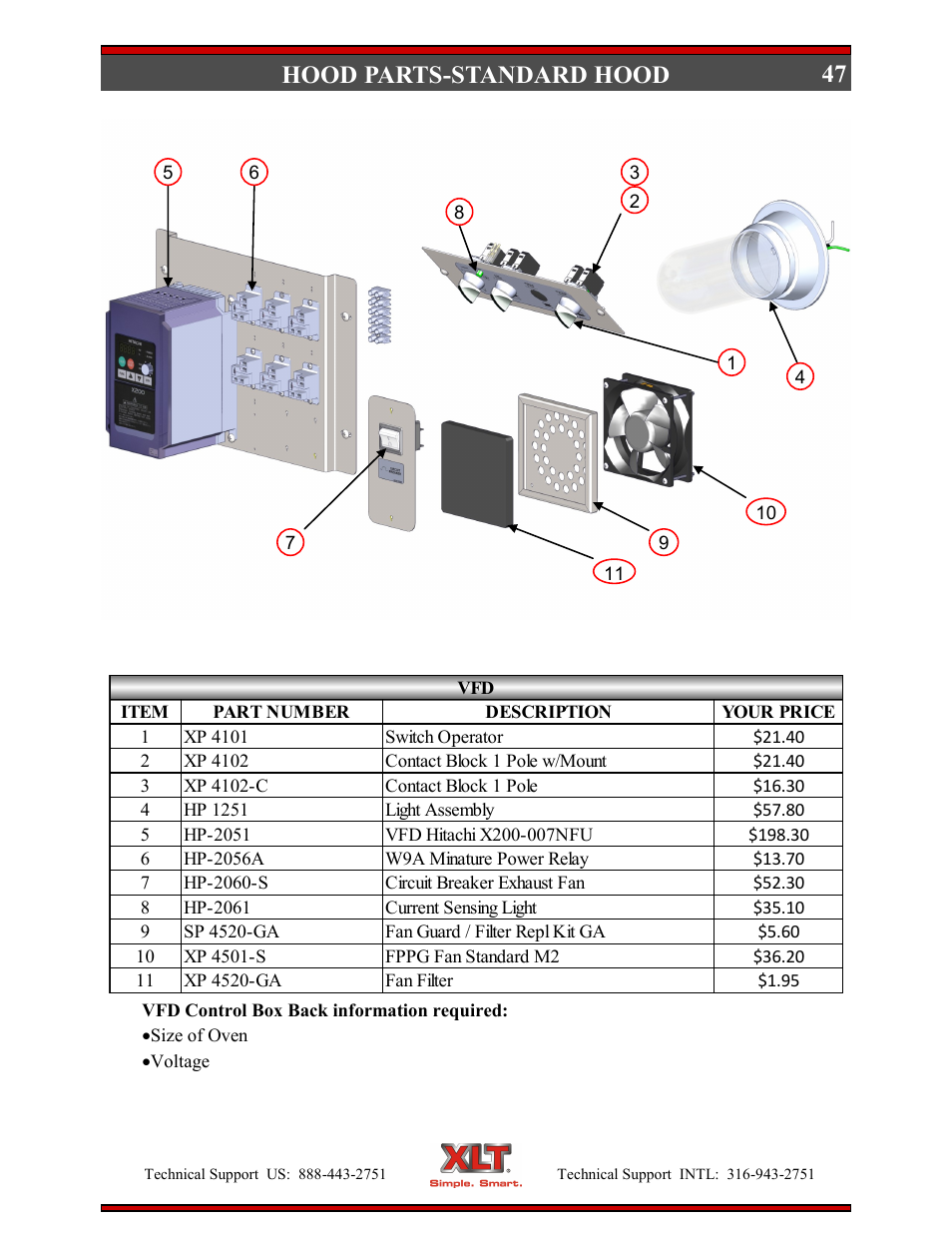 47 hood parts-standard hood | XLT XD-9007A (ELEC Oven Version – D, AVI Hood Version – C) User Manual | Page 47 / 64