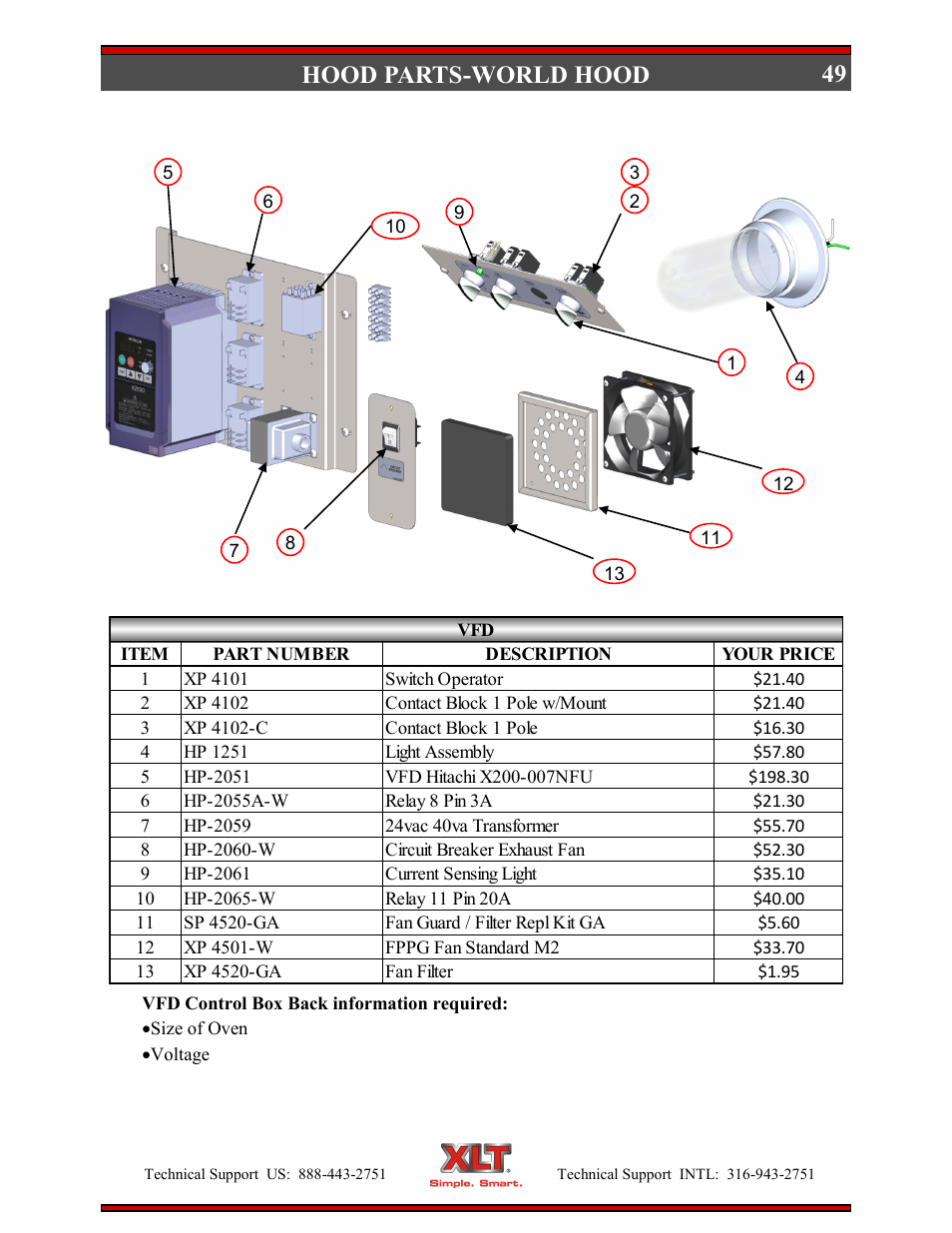 49 hood parts-world hood | XLT XD-9007A (ELEC Oven Version – D, AVI Hood Version – C) User Manual | Page 49 / 64