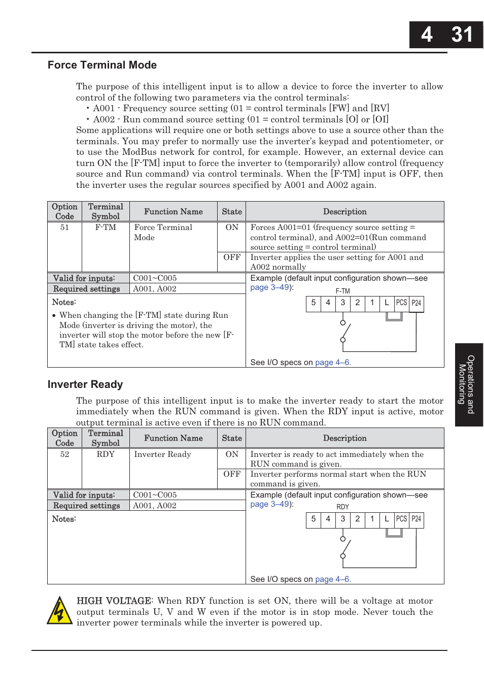 Force terminal mode, Inverter ready | XLT Hitachi X200 User Manual | Page 180 / 305