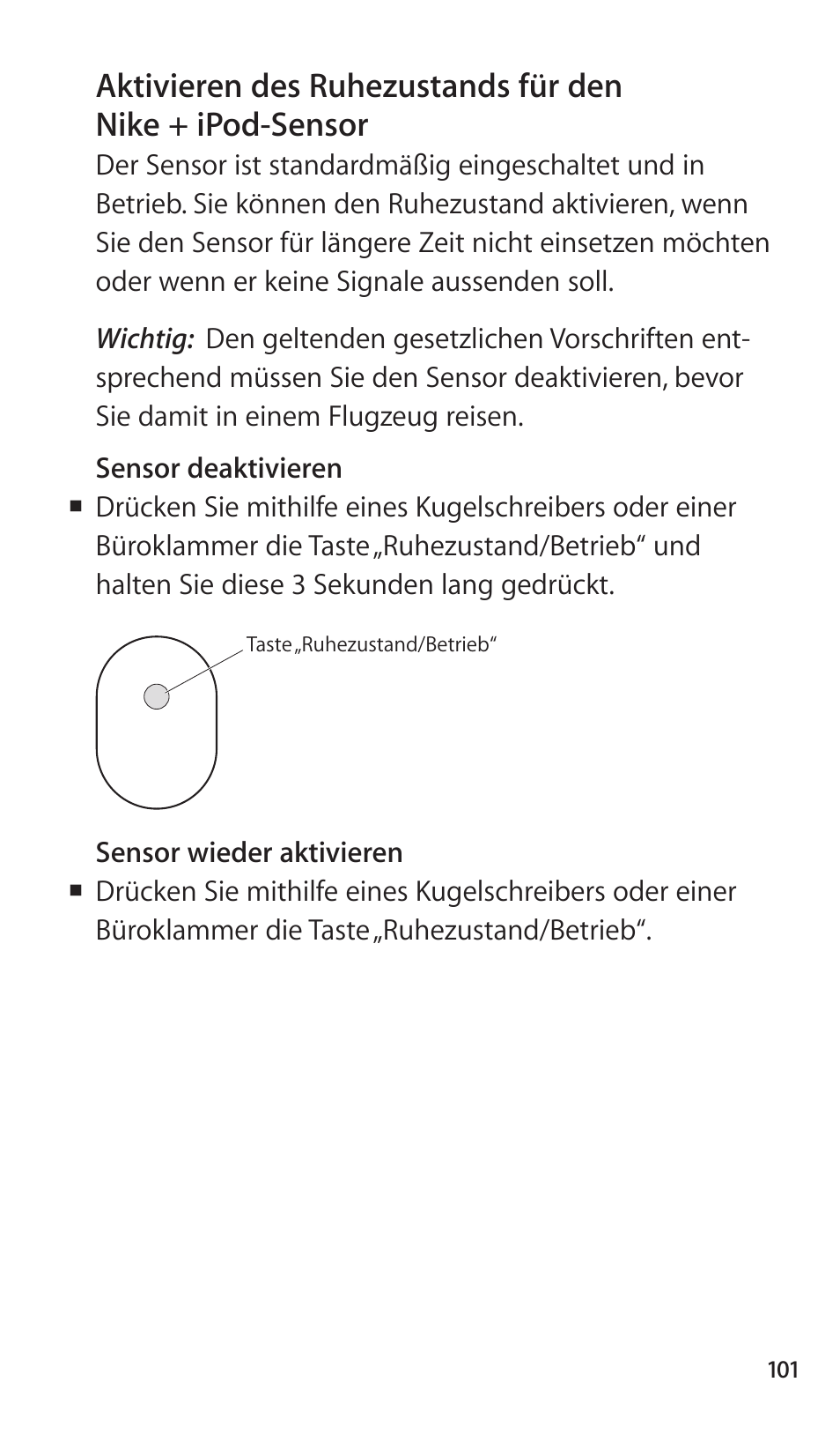 101 aktivieren des ruhezustands für den, Nike + ipod-sensor | Apple Nike + iPod Sensor User Manual | Page 101 / 144