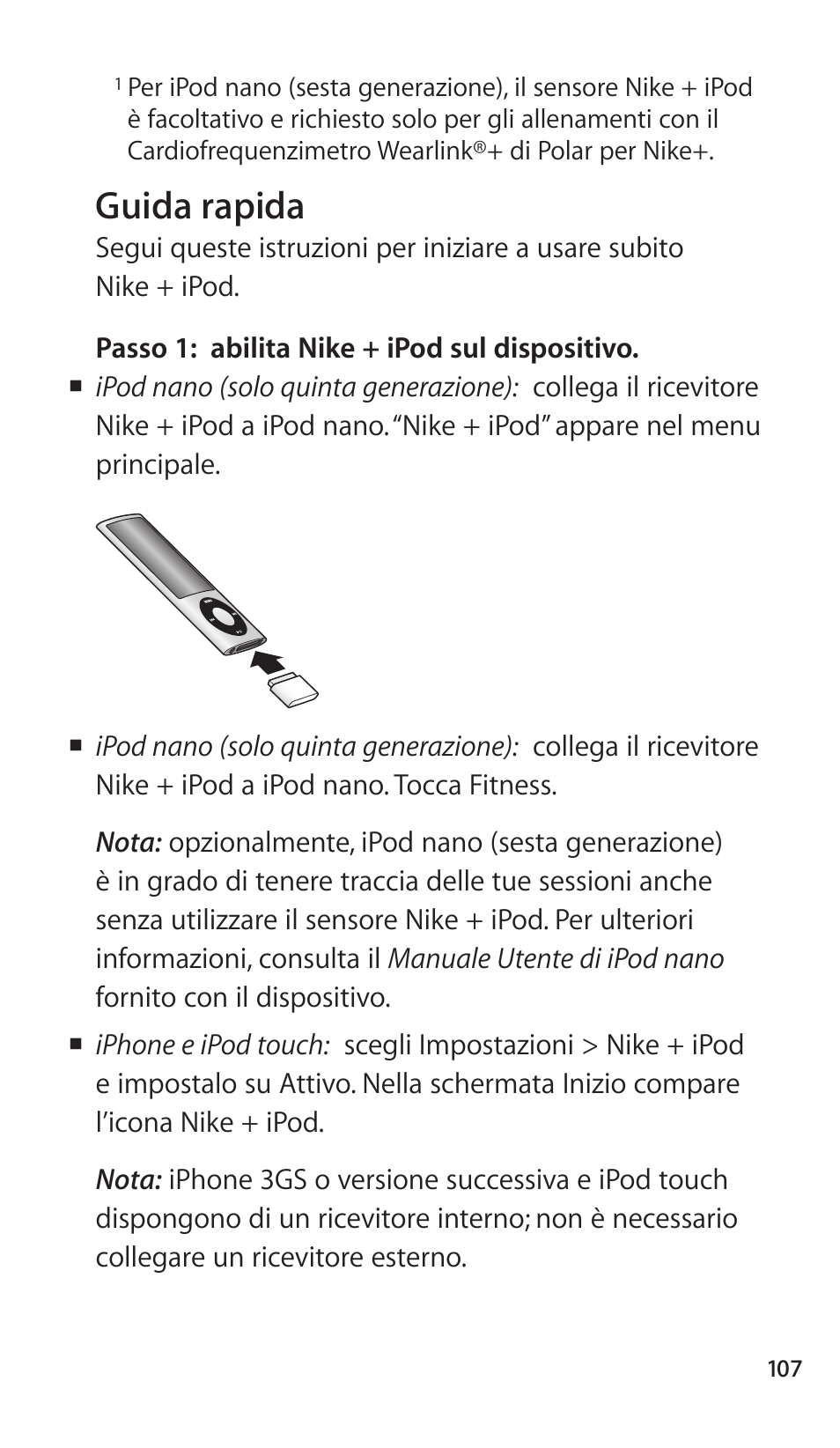 Guida rapida, 107 guida rapida | Apple Nike + iPod Sensor User Manual | Page 107 / 144