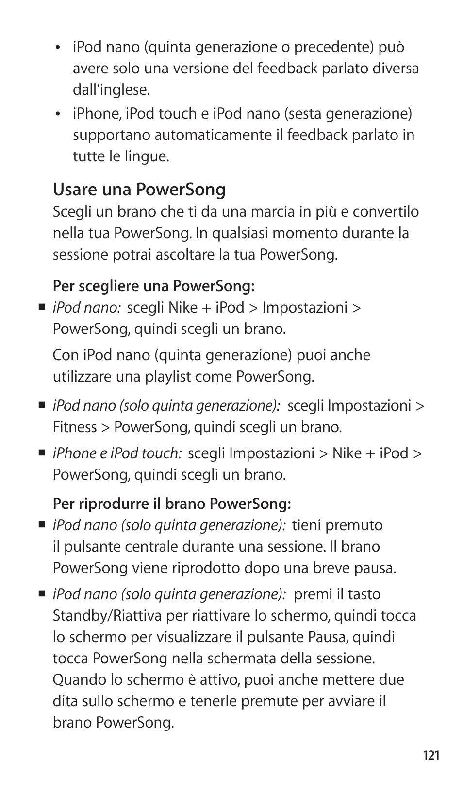 Usare una powersong, 121 usare una powersong | Apple Nike + iPod Sensor User Manual | Page 121 / 144
