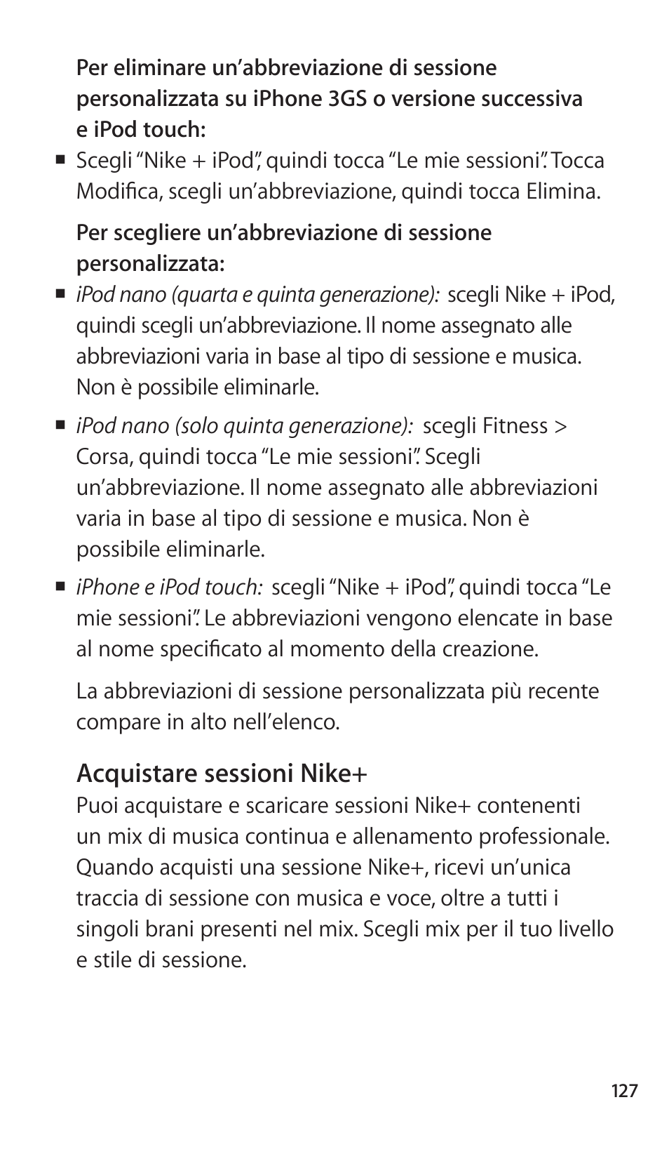 Acquistare sessioni nike, 127 acquistare sessioni nike | Apple Nike + iPod Sensor User Manual | Page 127 / 144