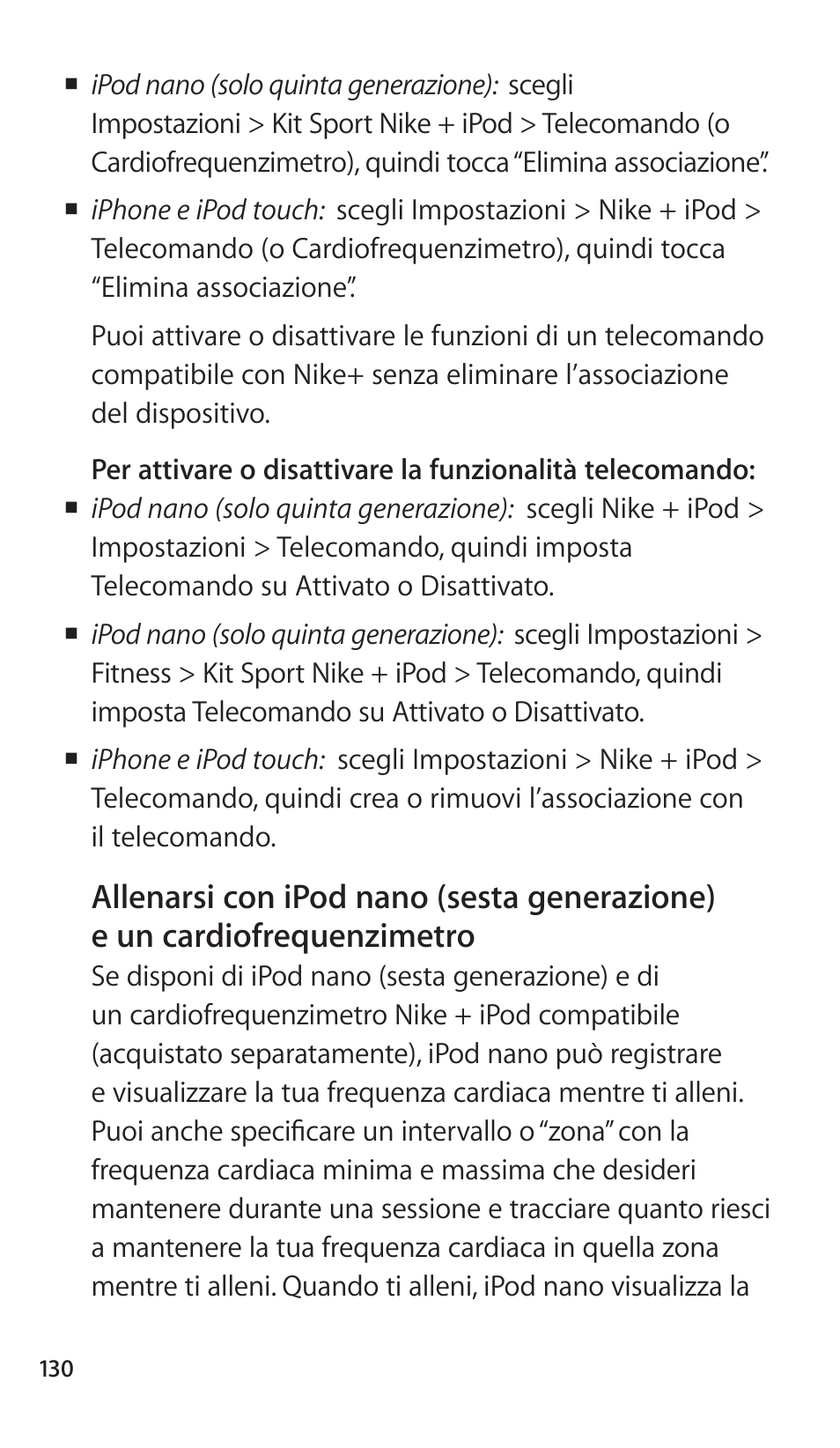 130 allenarsi con ipod nano (sesta generazione), E un cardiofrequenzimetro | Apple Nike + iPod Sensor User Manual | Page 130 / 144