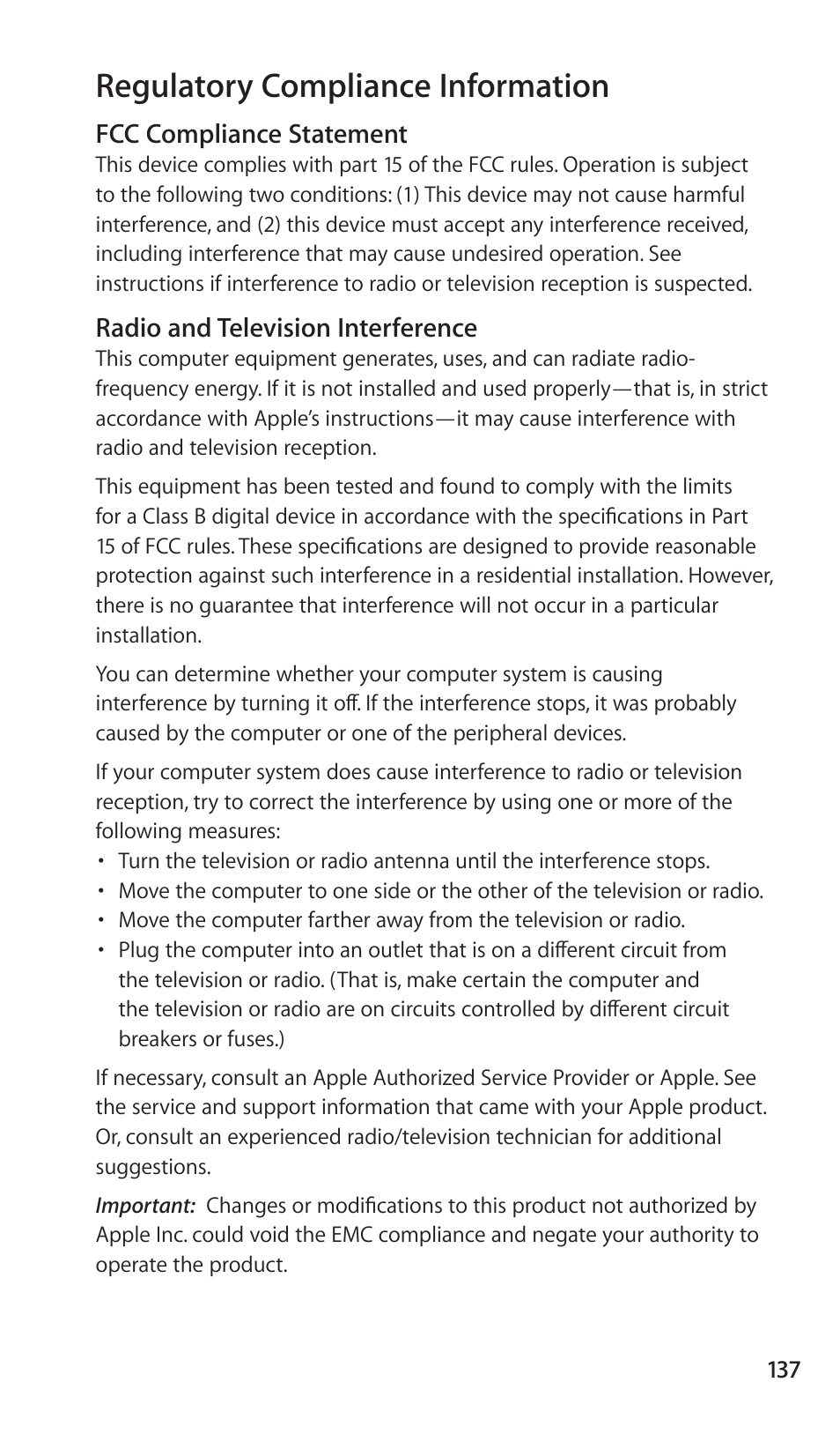 Regulatory compliance information | Apple Nike + iPod Sensor User Manual | Page 137 / 144