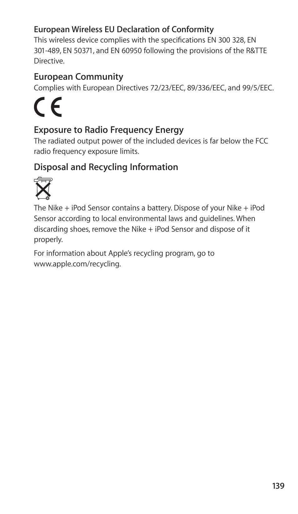 Apple Nike + iPod Sensor User Manual | Page 139 / 144
