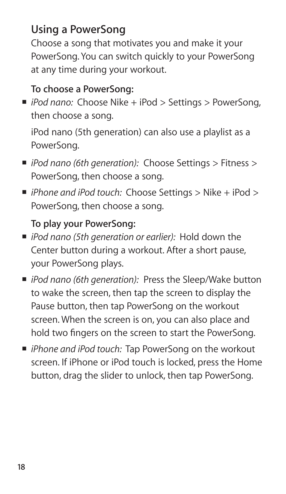 Using a powersong | Apple Nike + iPod Sensor User Manual | Page 18 / 144