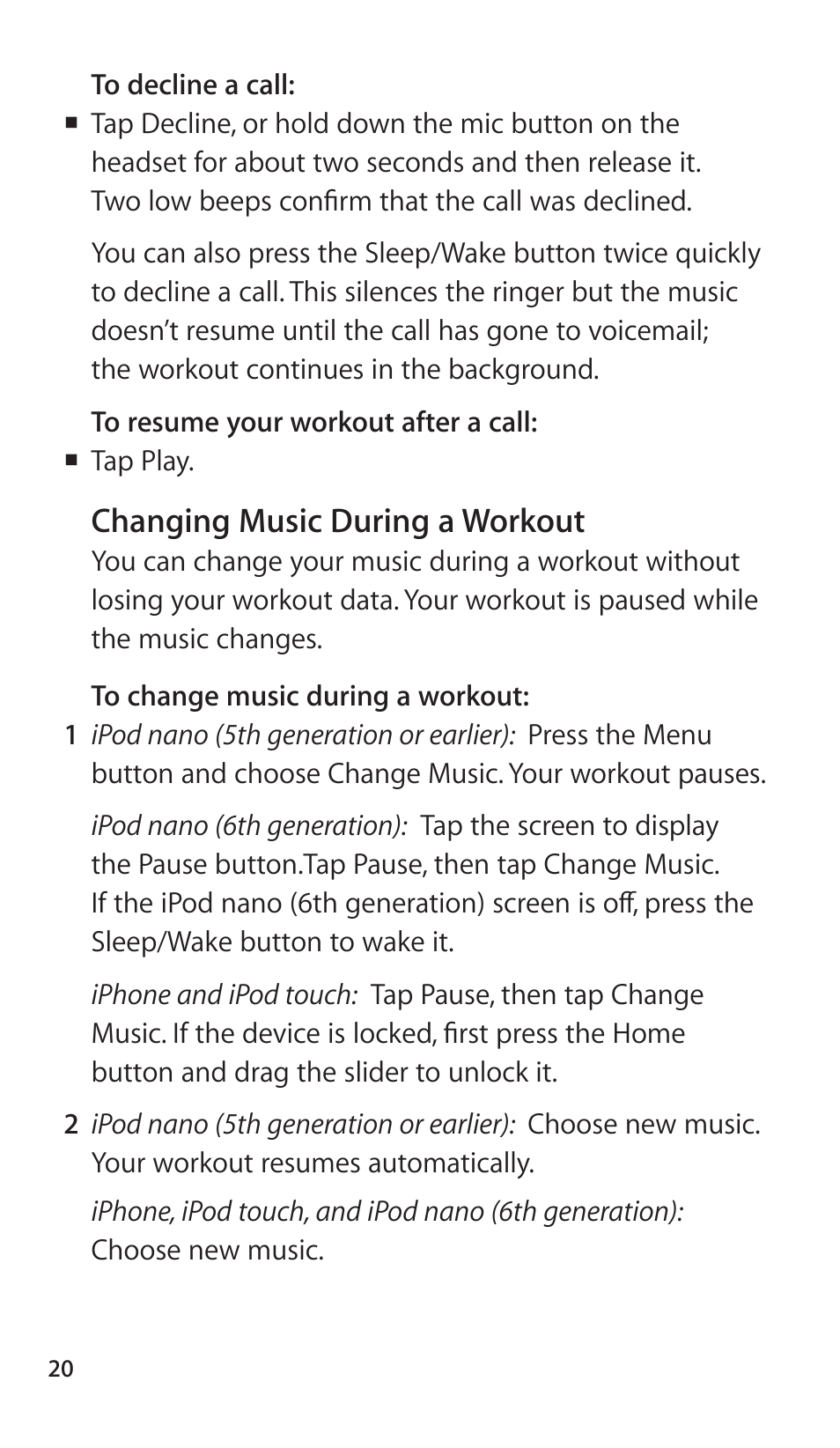 Changing music during a workout | Apple Nike + iPod Sensor User Manual | Page 20 / 144