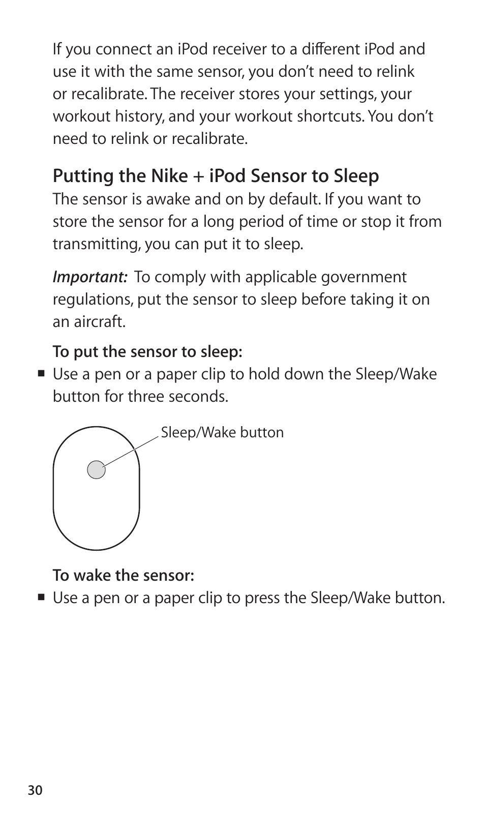 Putting the nike + ipod sensor to sleep | Apple Nike + iPod Sensor User Manual | Page 30 / 144