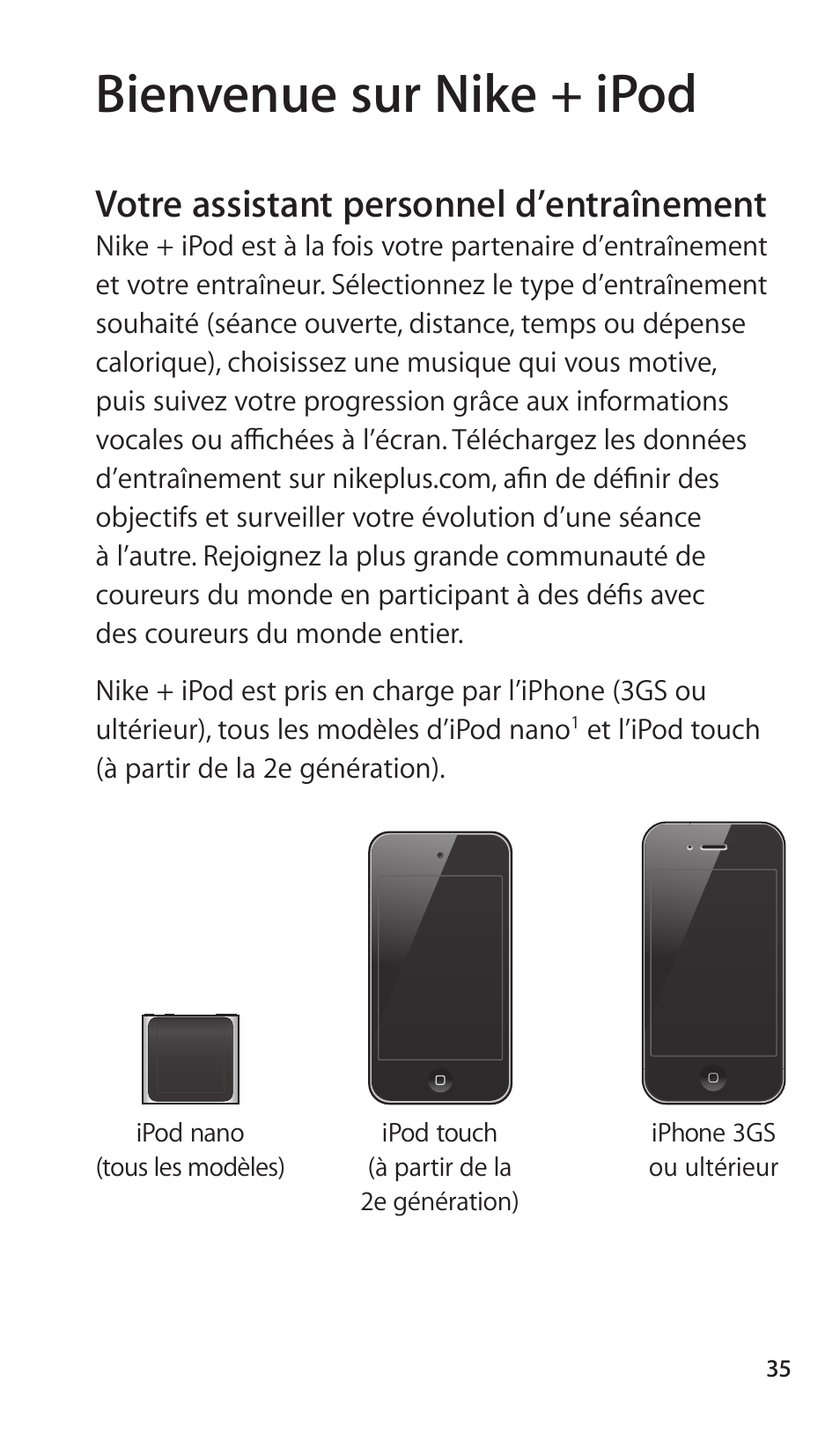 Bienvenue sur nike + ipod, Votre assistant personnel d’entraînement | Apple Nike + iPod Sensor User Manual | Page 35 / 144