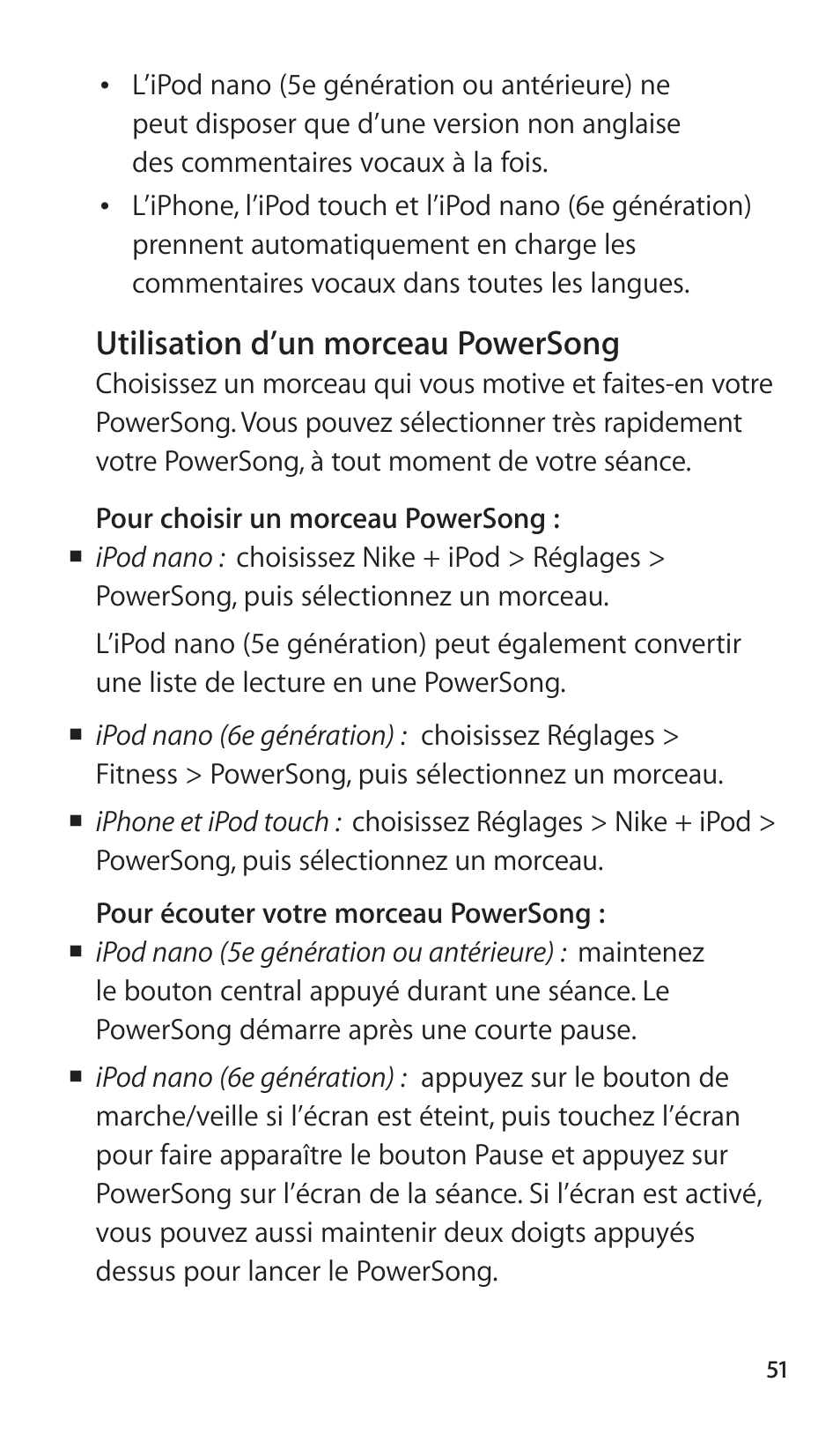 Utilisation d’un morceau powersong | Apple Nike + iPod Sensor User Manual | Page 51 / 144