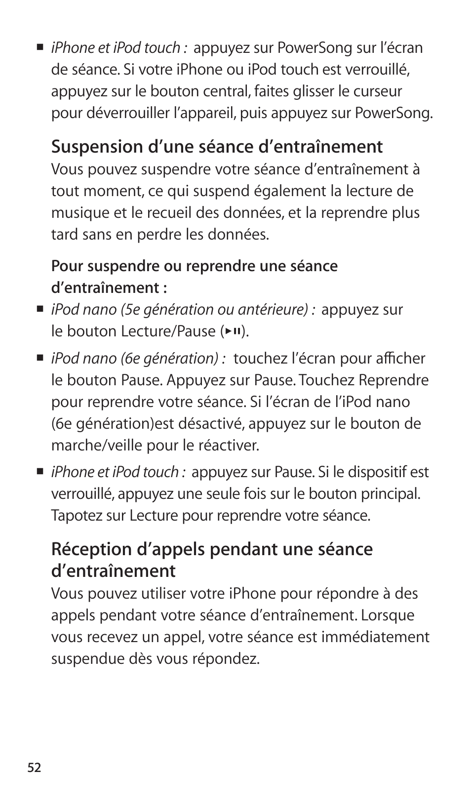 Suspension d’une séance d’entraînement | Apple Nike + iPod Sensor User Manual | Page 52 / 144