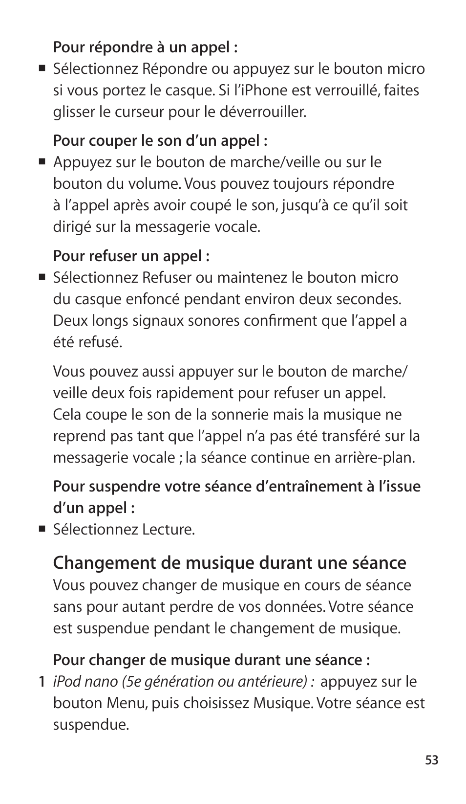 Changement de musique durant une séance | Apple Nike + iPod Sensor User Manual | Page 53 / 144