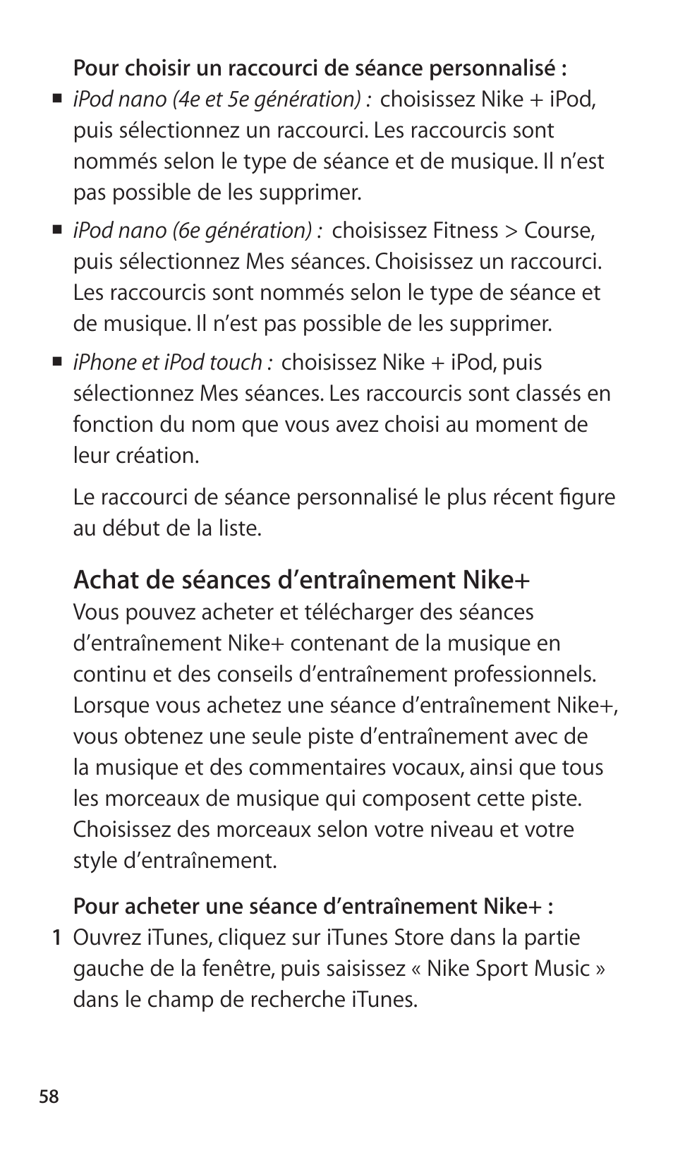 Achat de séances d’entraînement nike | Apple Nike + iPod Sensor User Manual | Page 58 / 144