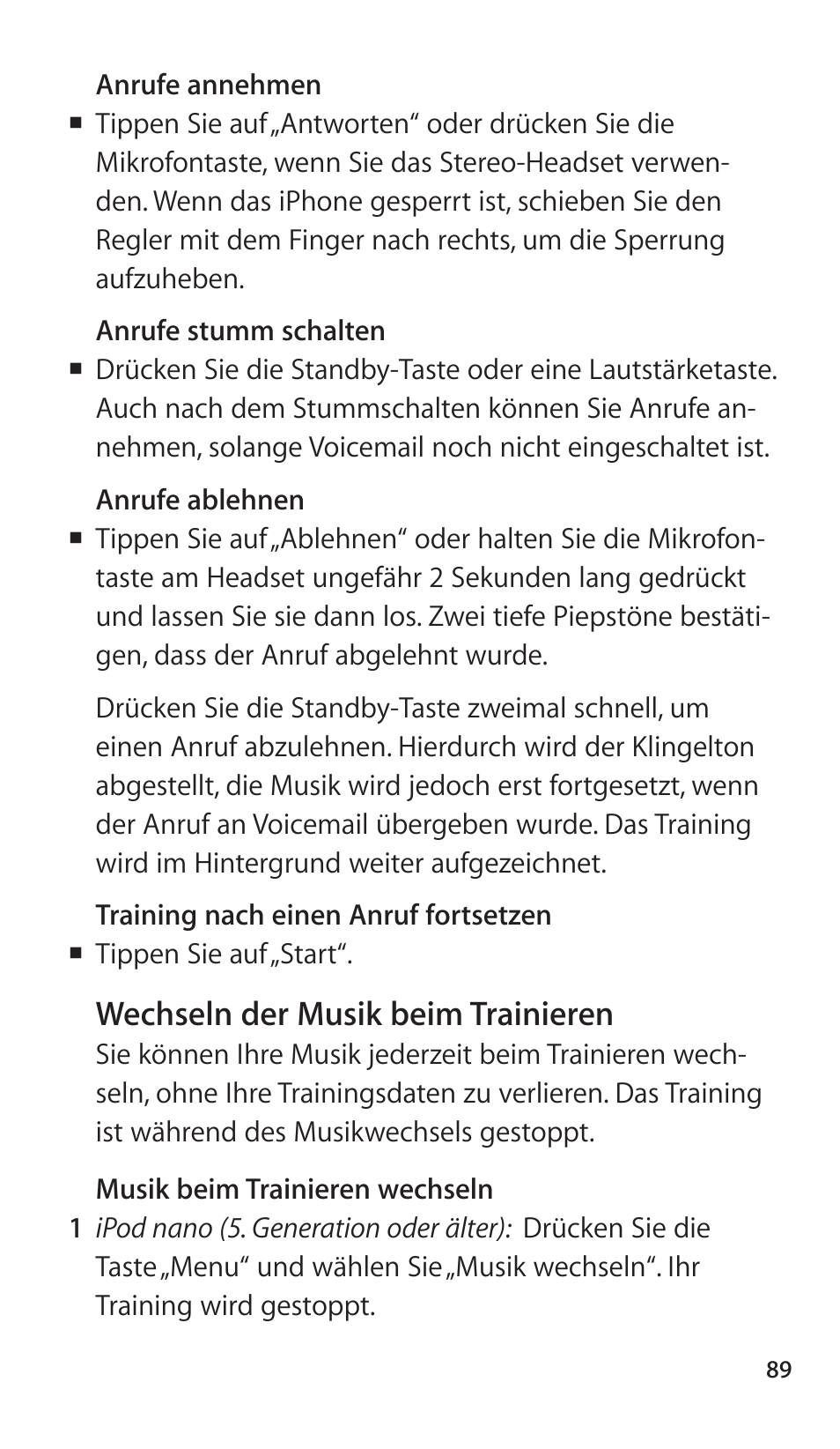 Wechseln der musik beim trainieren | Apple Nike + iPod Sensor User Manual | Page 89 / 144